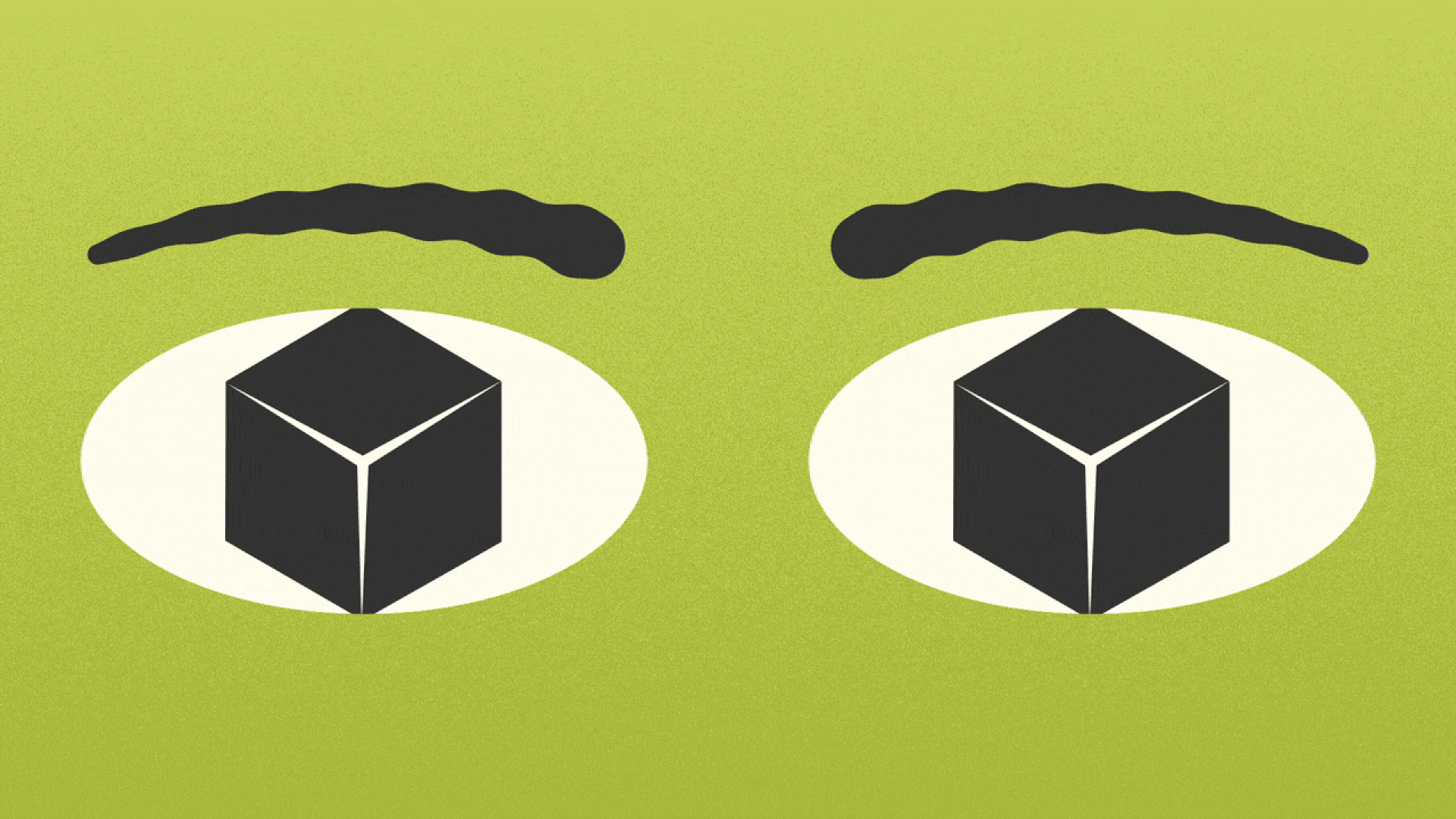 Illustration of a pair of eyes with cubes for pupils, looking around.