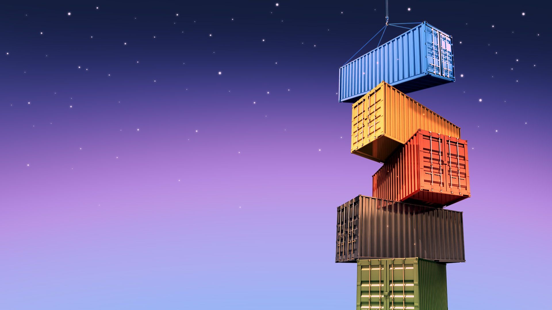 Illustration of a stack of shipping crates extending into space