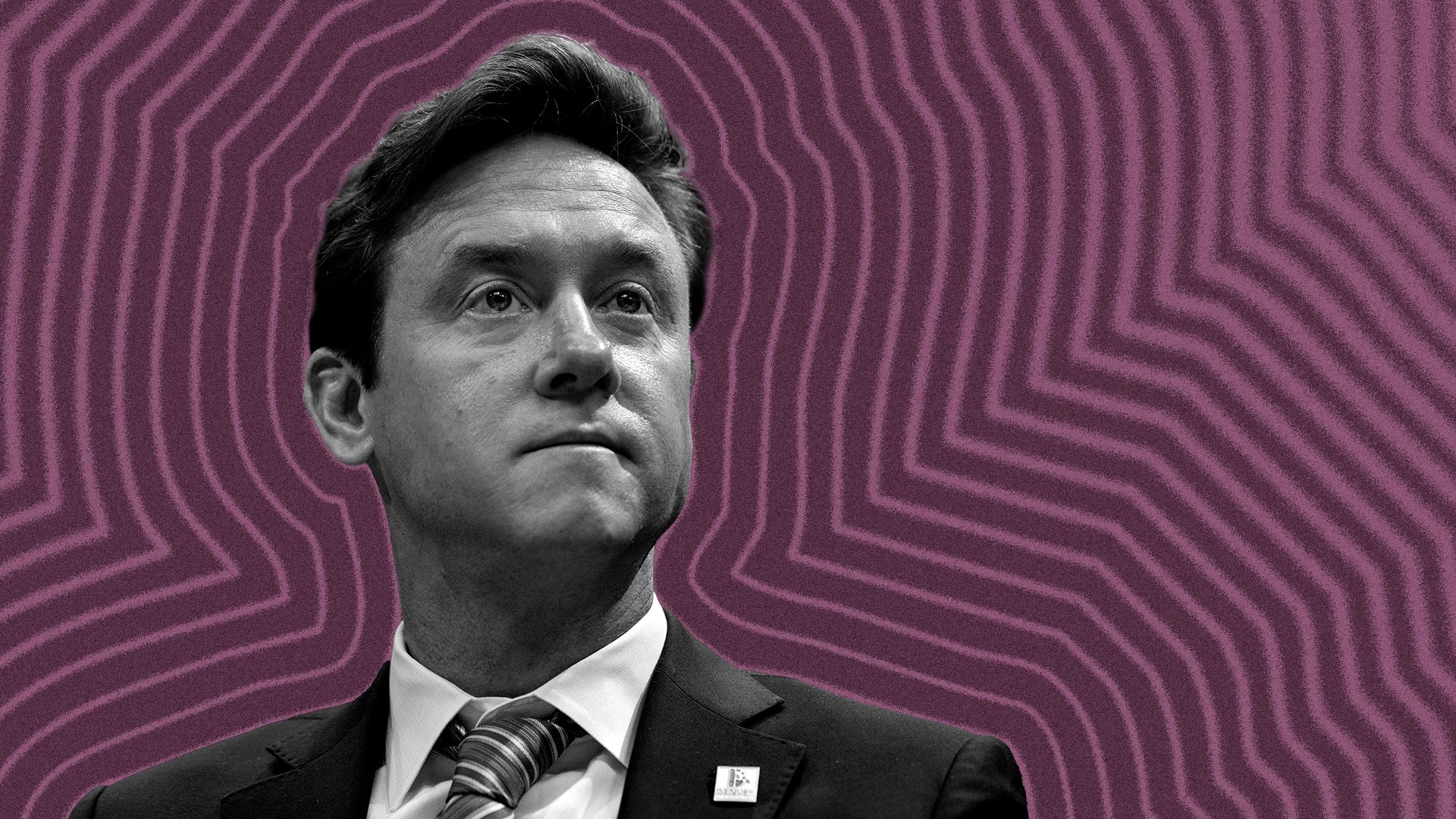 Photo illustration of Mike Johnston with lines radiating from him.