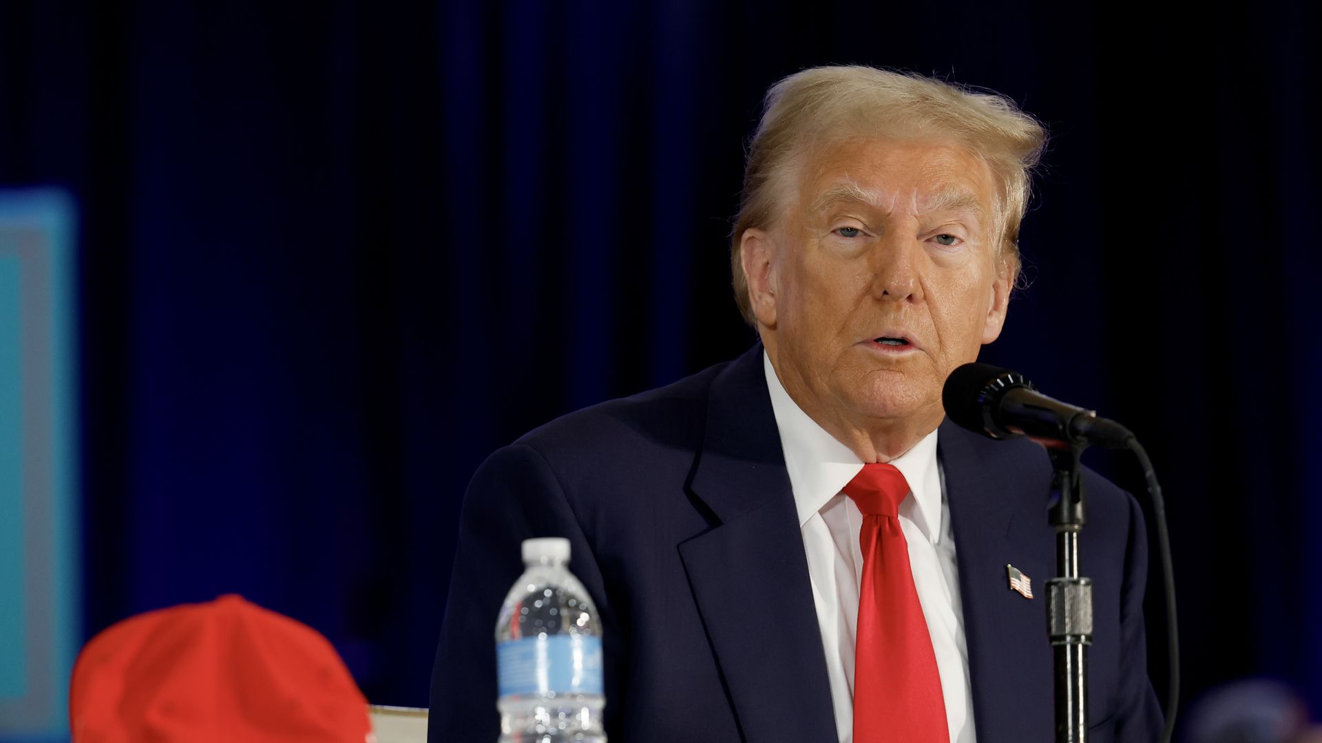 DORAL, FLORIDA - OCTOBER 22: Republican presidential nominee, former U.S. President Donald Trump participates in a roundtable discussion at the Latino Summit held at Trump National Doral Golf Club on October 22, 2024 in Doral, Florida. 