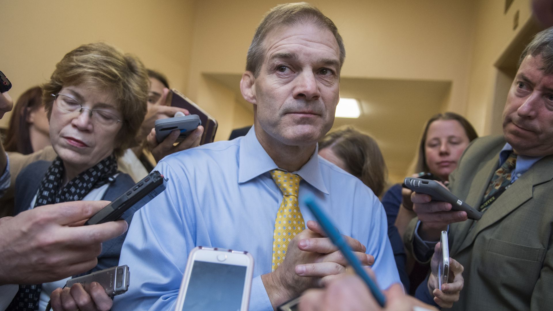 Rep. Jim Jordan talking to the press. 