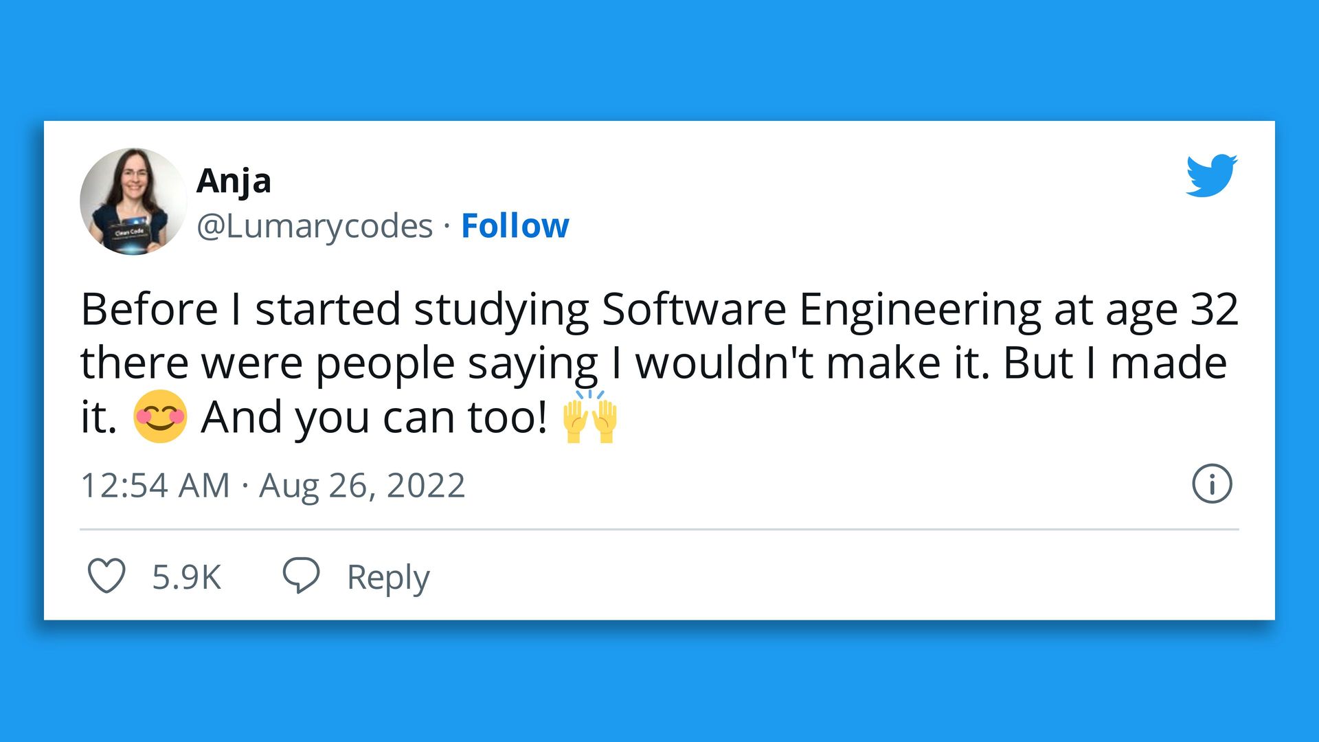 Screenshot of a tweet encouraging people to get into cybersecurity