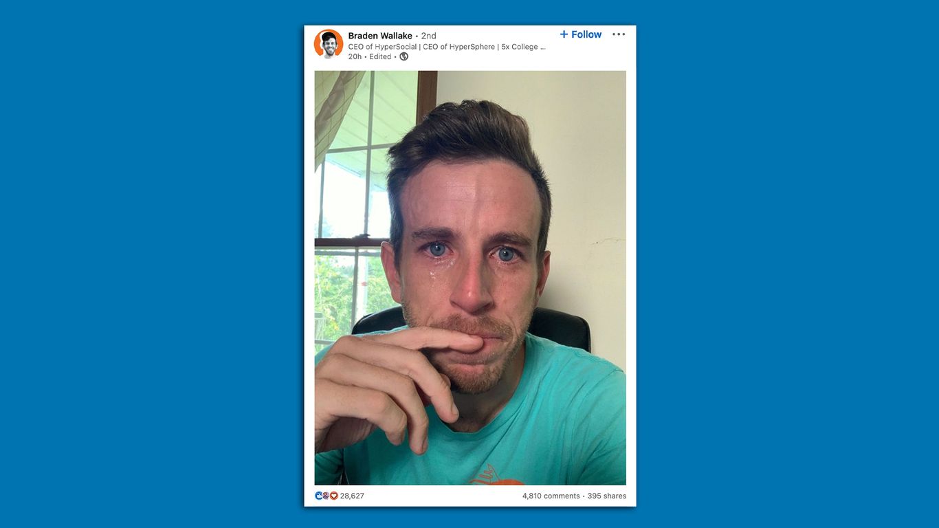 Crying CEO selfie goes viral on LinkedIn, sparks debate on messaging