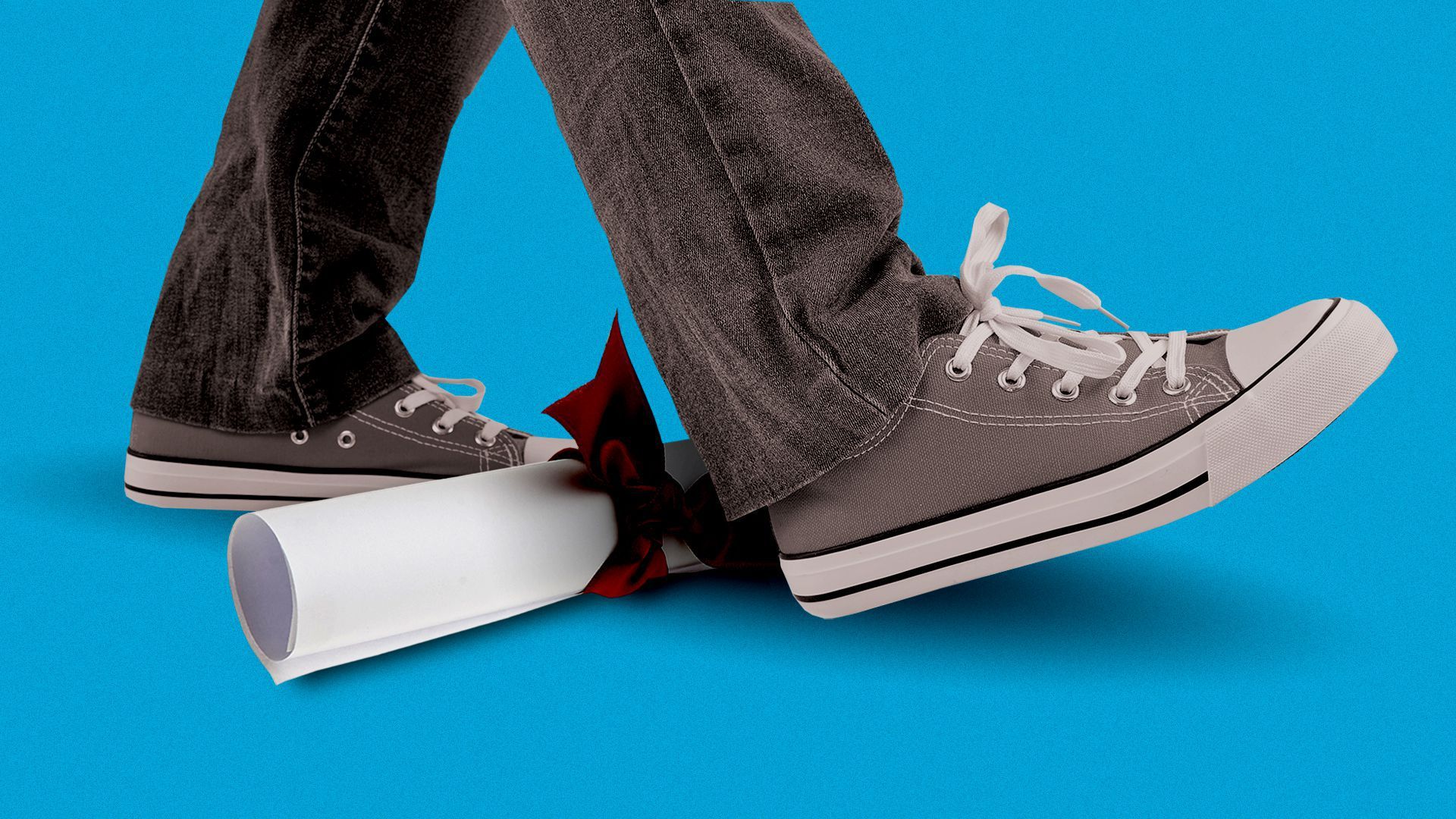 Illustration of someone stepping over a diploma.