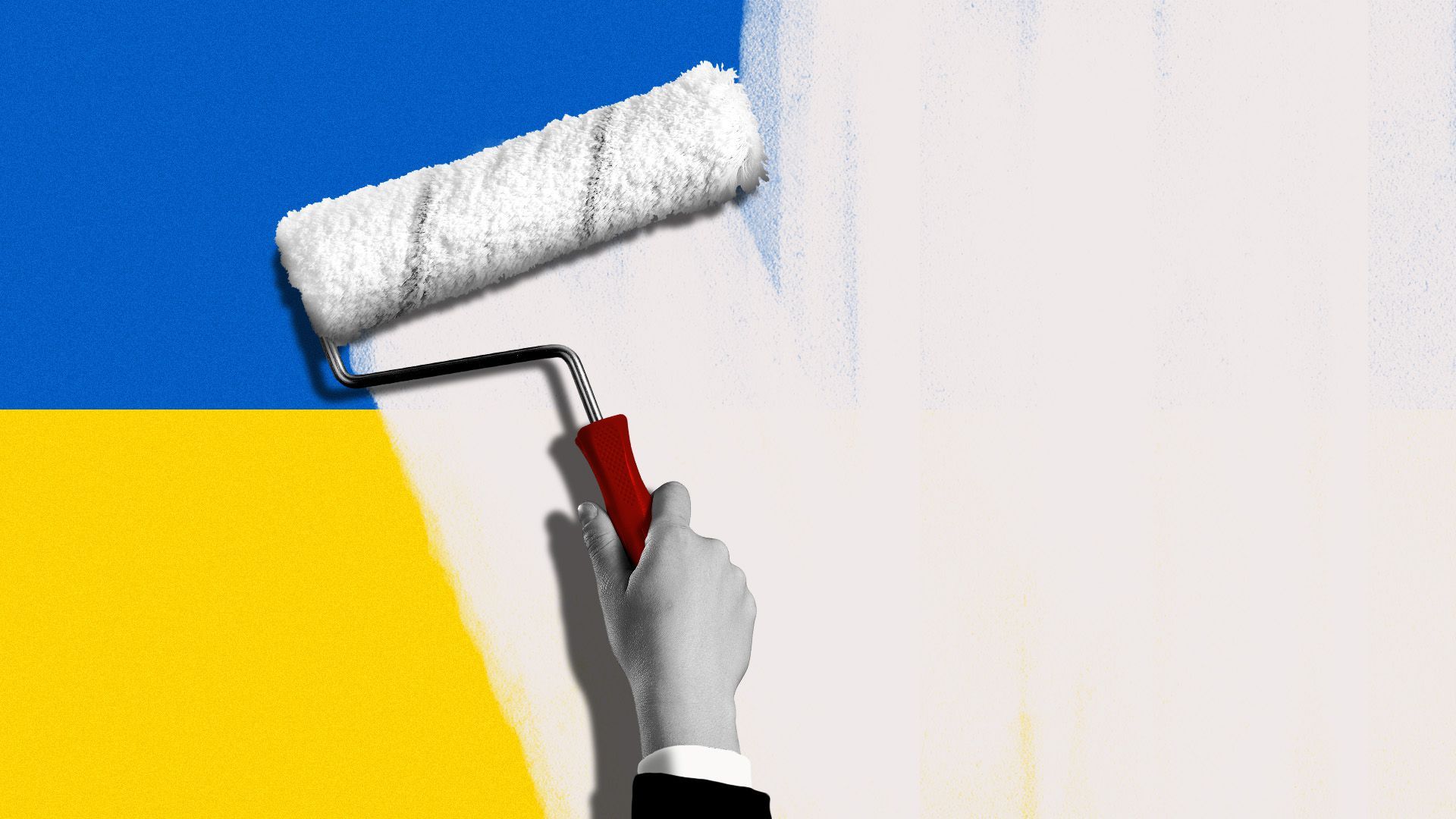 Illustration of a hand painting over the flag of Ukraine