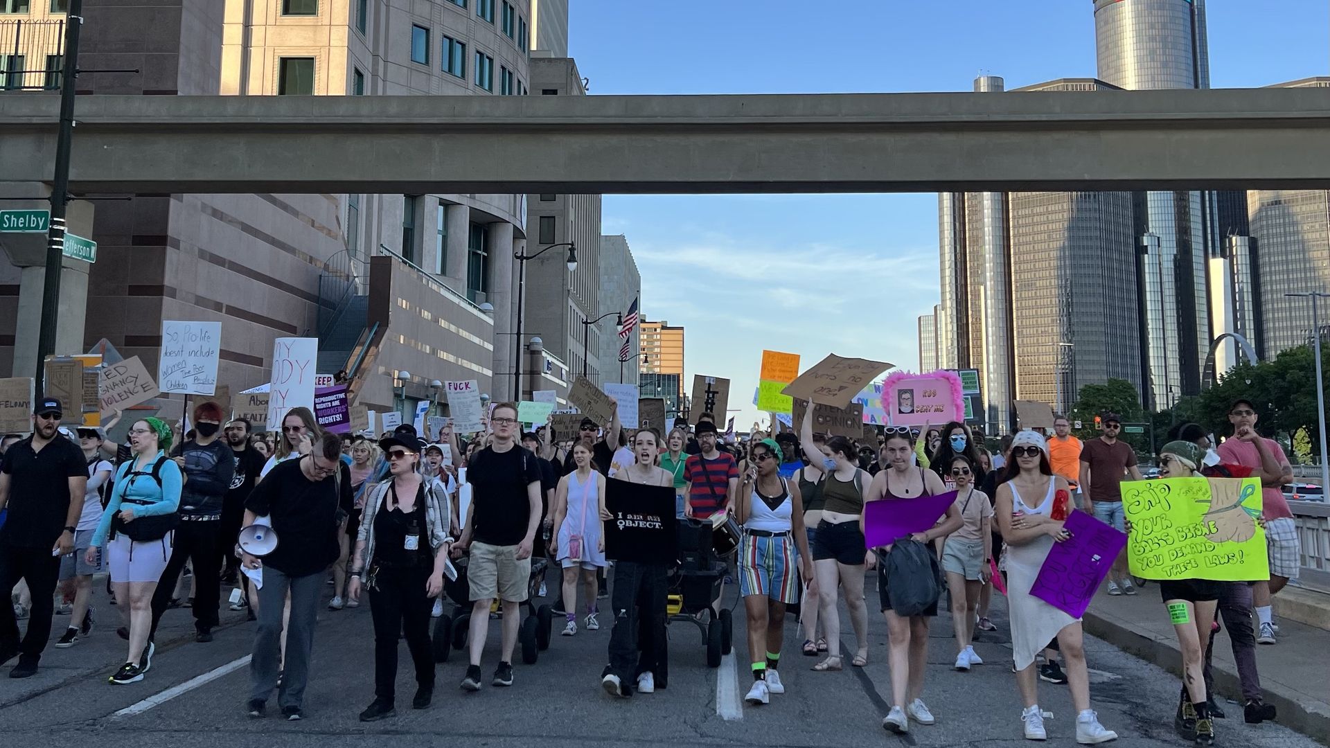Abortion advocates march through downtown with chants calling for the end to the 1931 abortion ban.