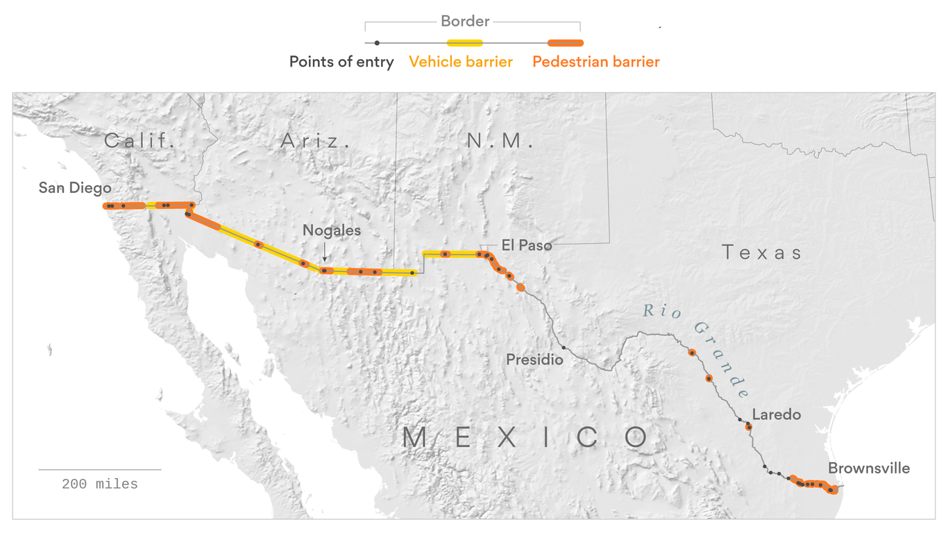 Map How much of the U.S.Mexico southern barrier has already been built