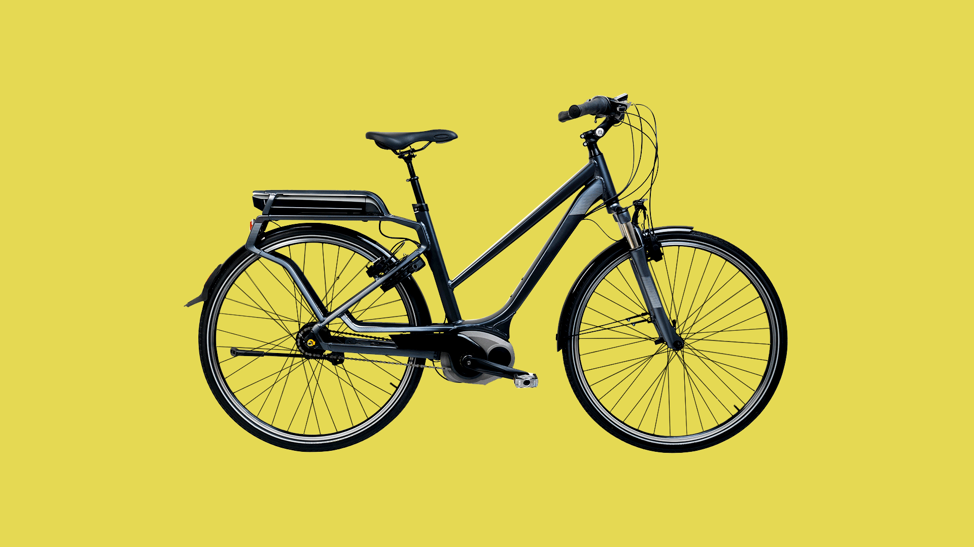 Animated illustration of an ebike with electricity lines emitting from the center. 