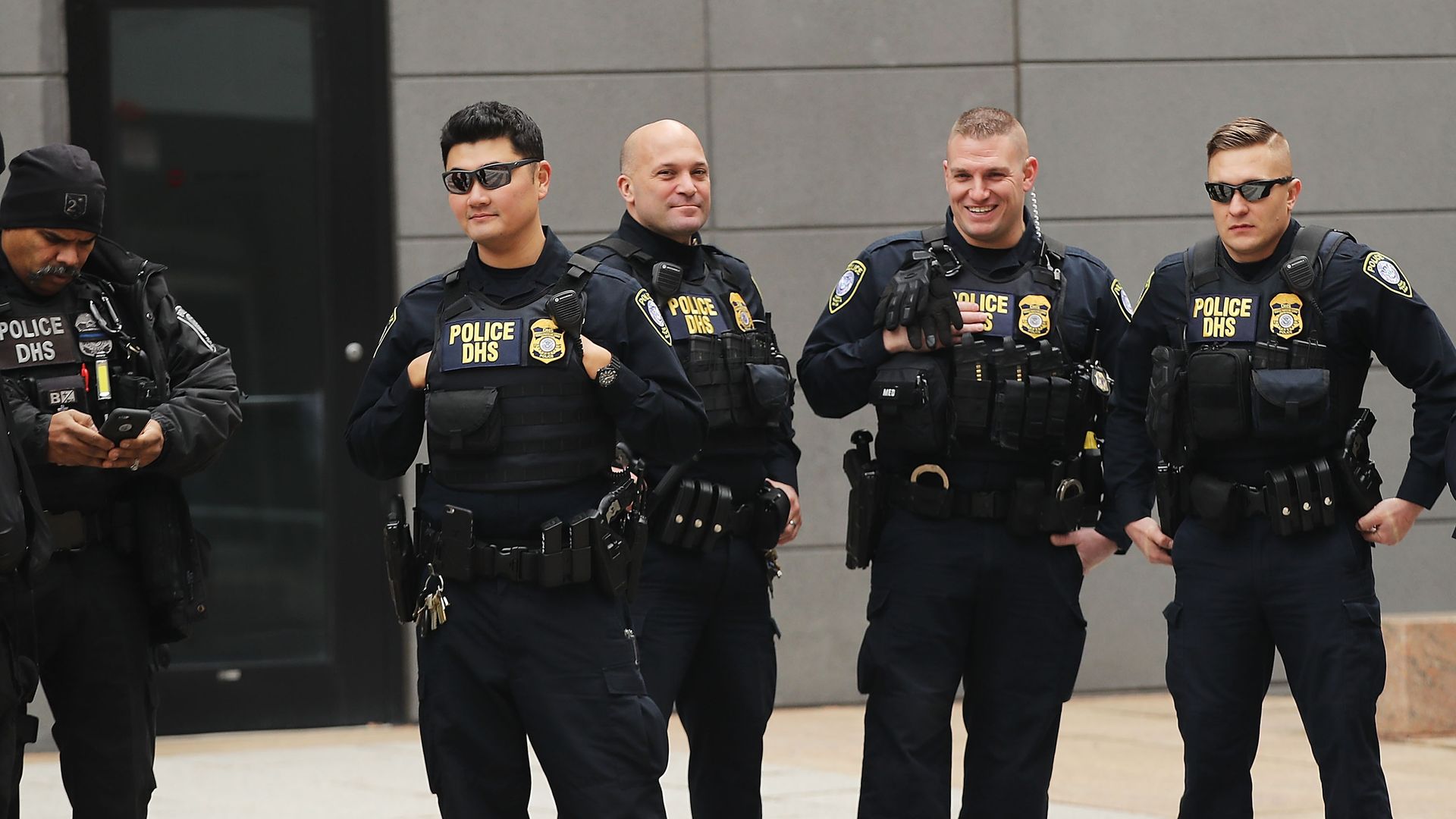 DHS police officers standing in a row
