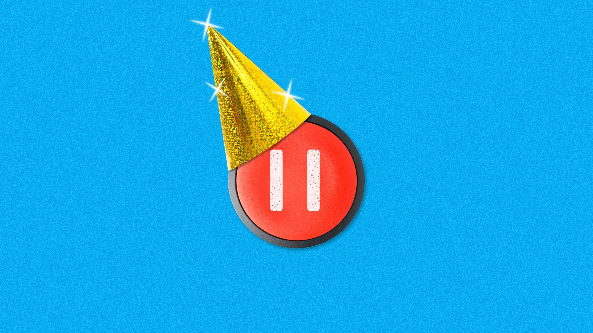 Illustration of pause button with a party hat.