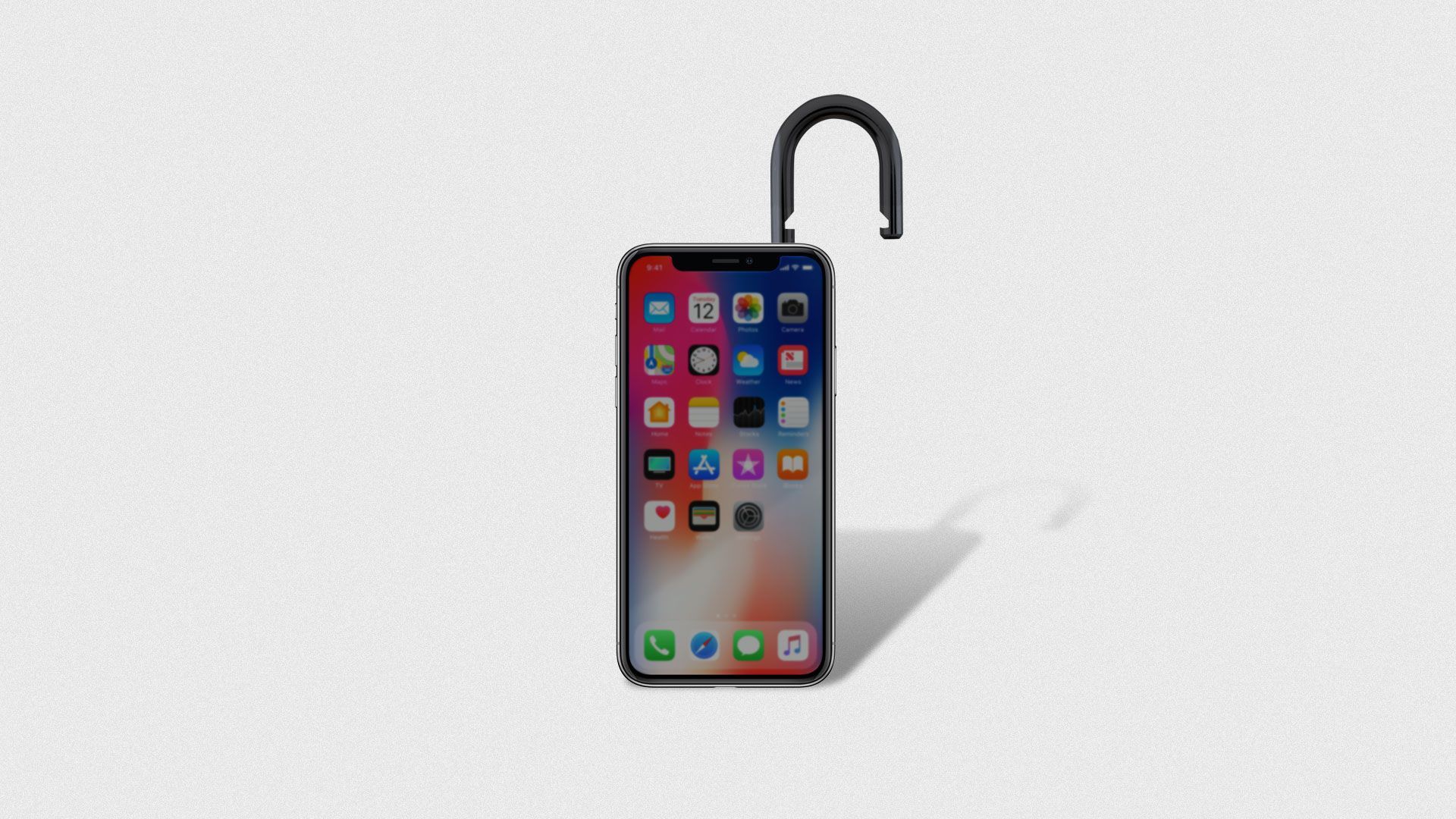 Illustration of an iPhone with an opened padlock.