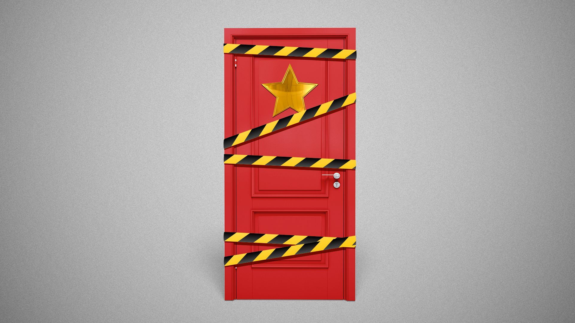Illustration of an actor's dressing room door wrapped in caution tape.