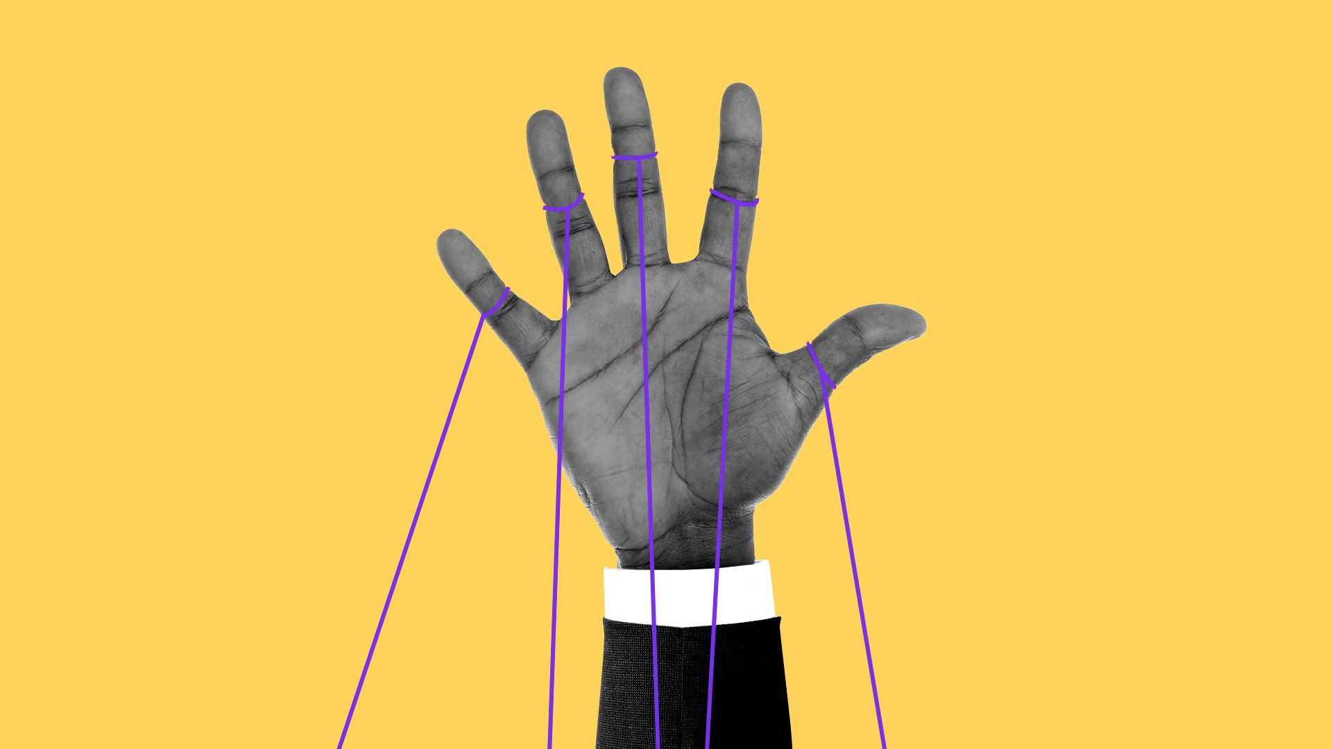 Illustration of a hand making a wait sign with strings trying to pull the fingers down.