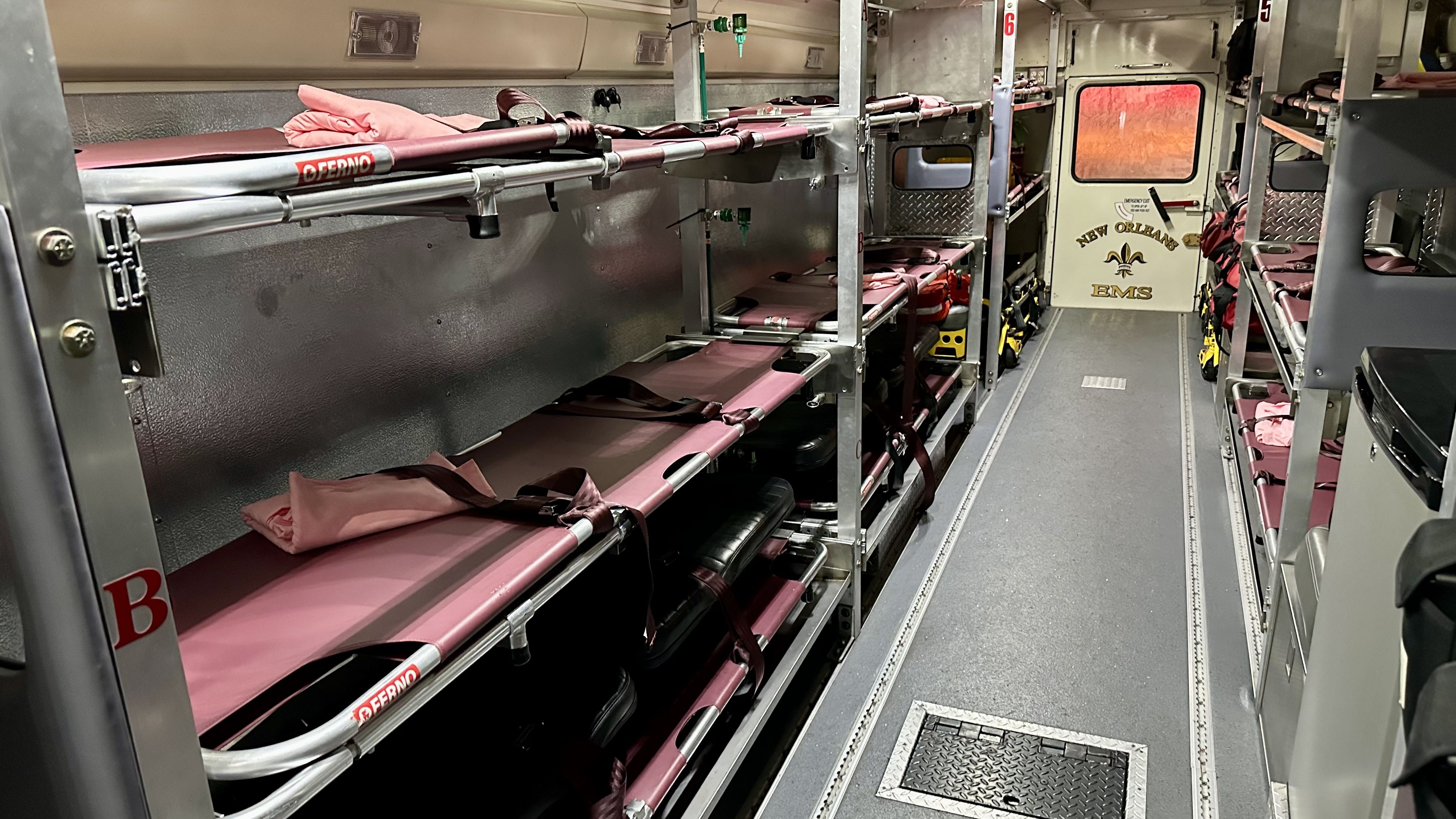 Photo shows the inside of the ambulance bus.