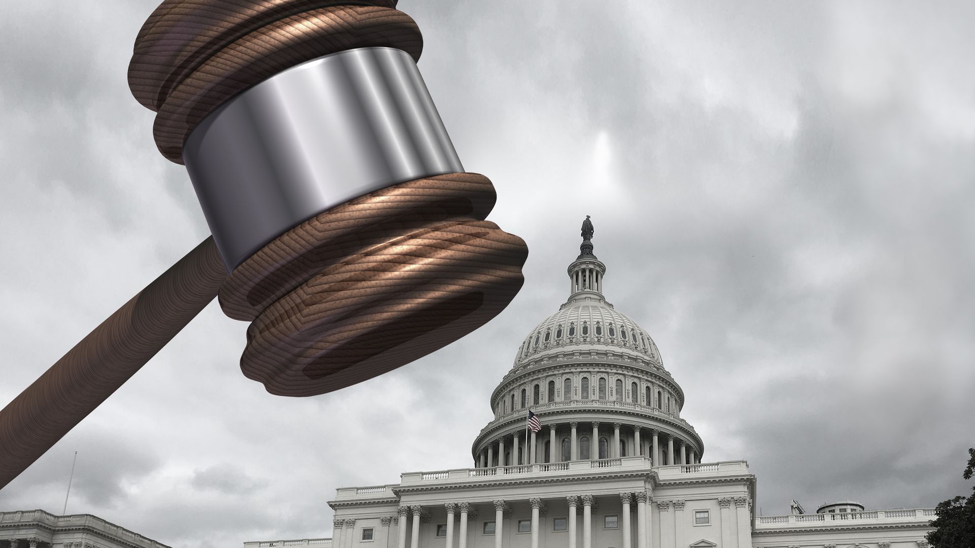illo of a gavel coming down on the capitol building