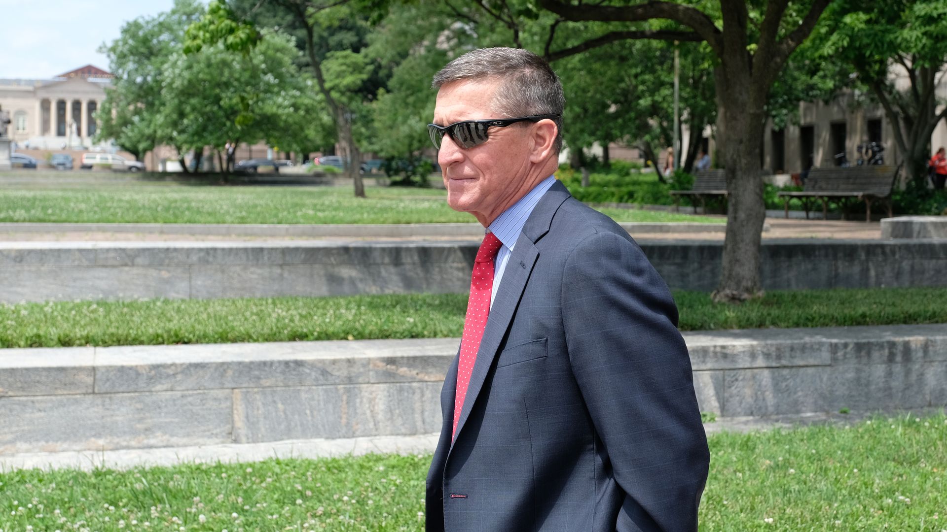 President Donald Trump’s former National Security Adviser Michael Flynn leaves the E. Barrett Prettyman U.S. Courthouse on June 24, 2019 in Washington, DC. 