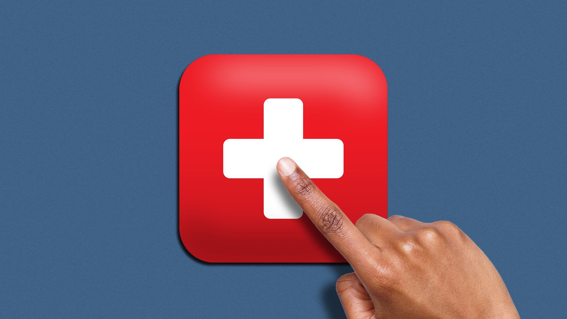 Illustration of a hand tapping an app icon with a medical cross