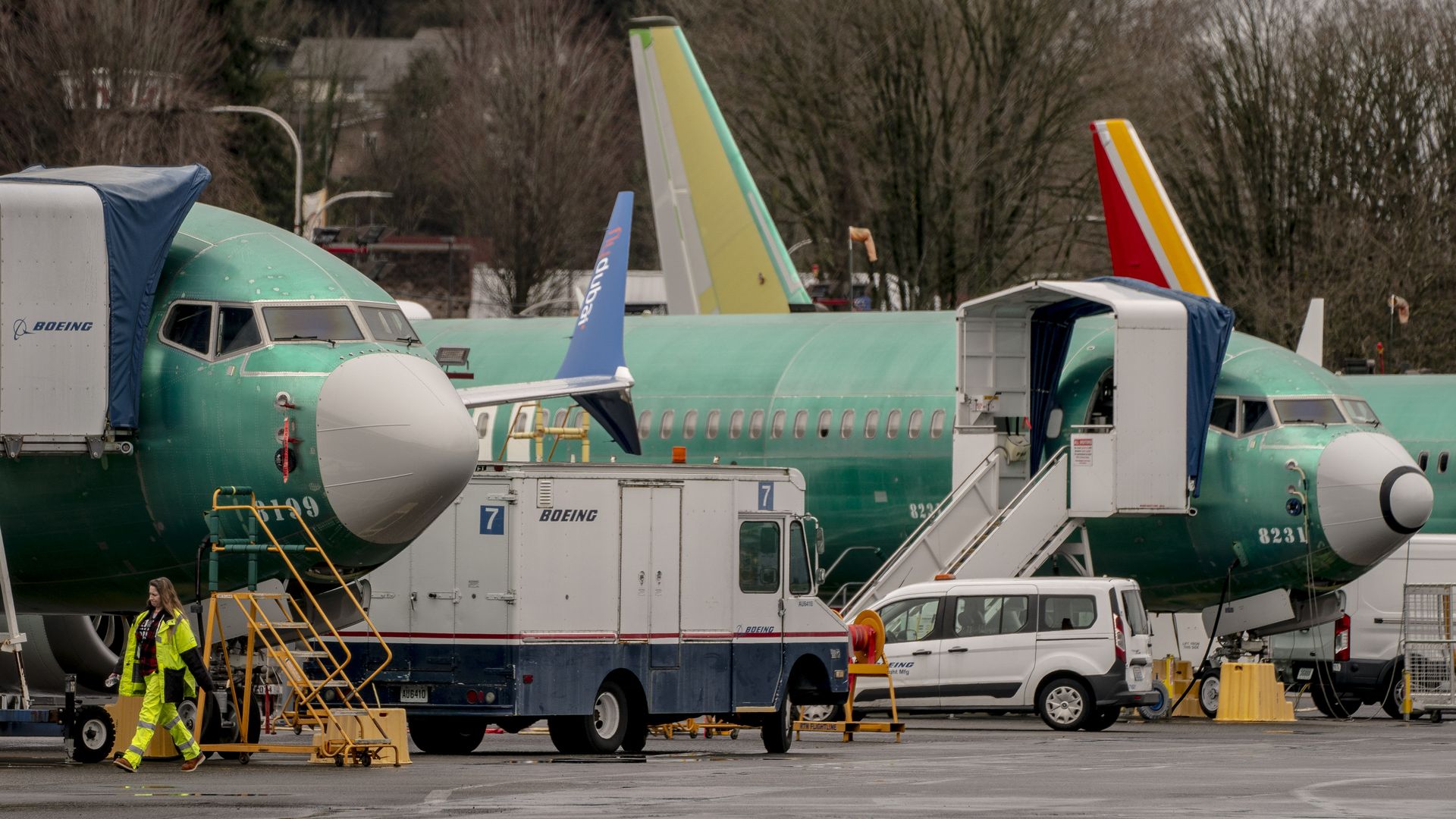Boeing Co. 737 Max airplanes outside the company's manufacturing facility in Renton, Washington, U.S., on Monday, March 21, 2022