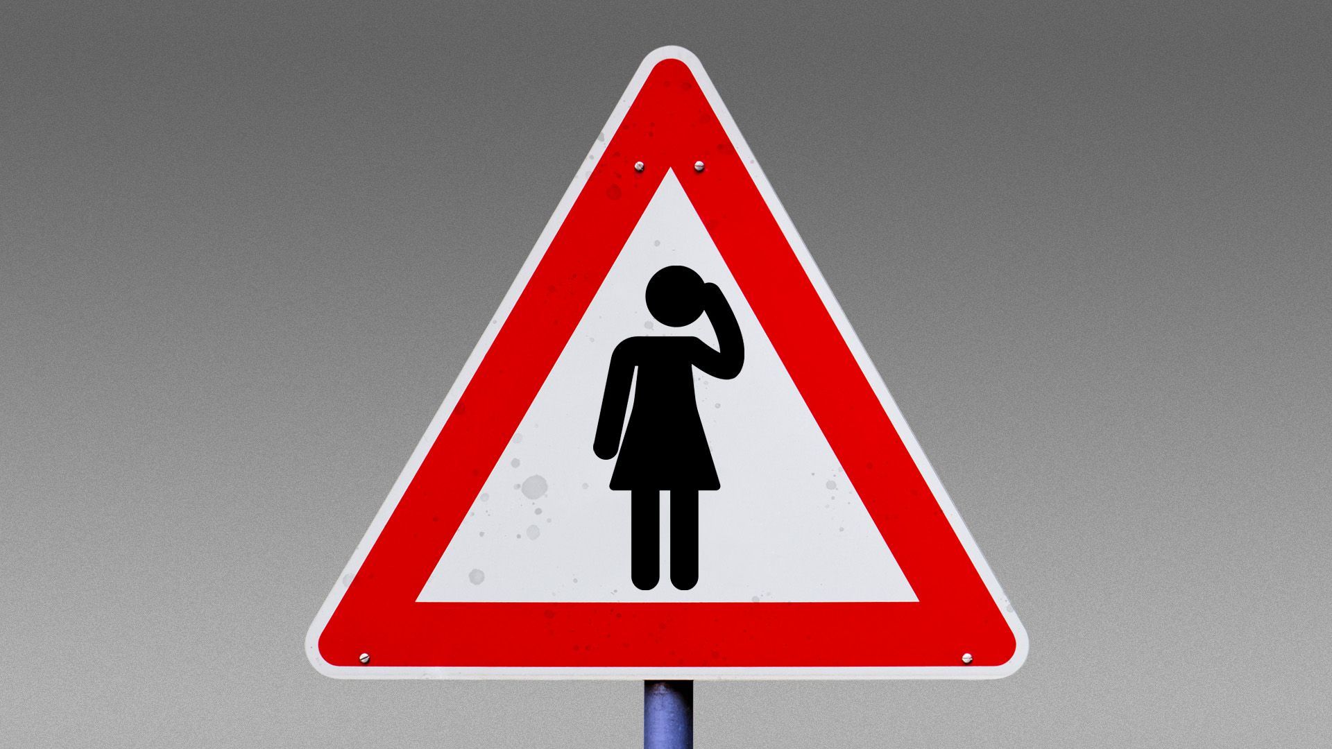 Illustration of a road sign with a female icon holding her head