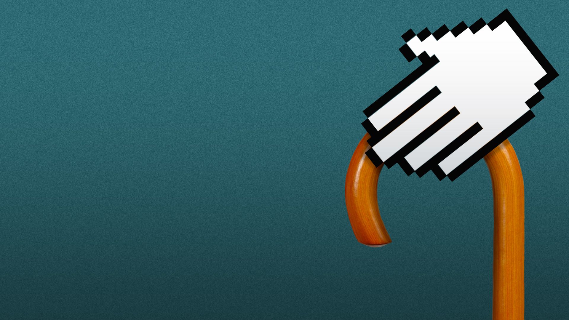 Illustration of a hand cursor holding a cane.
