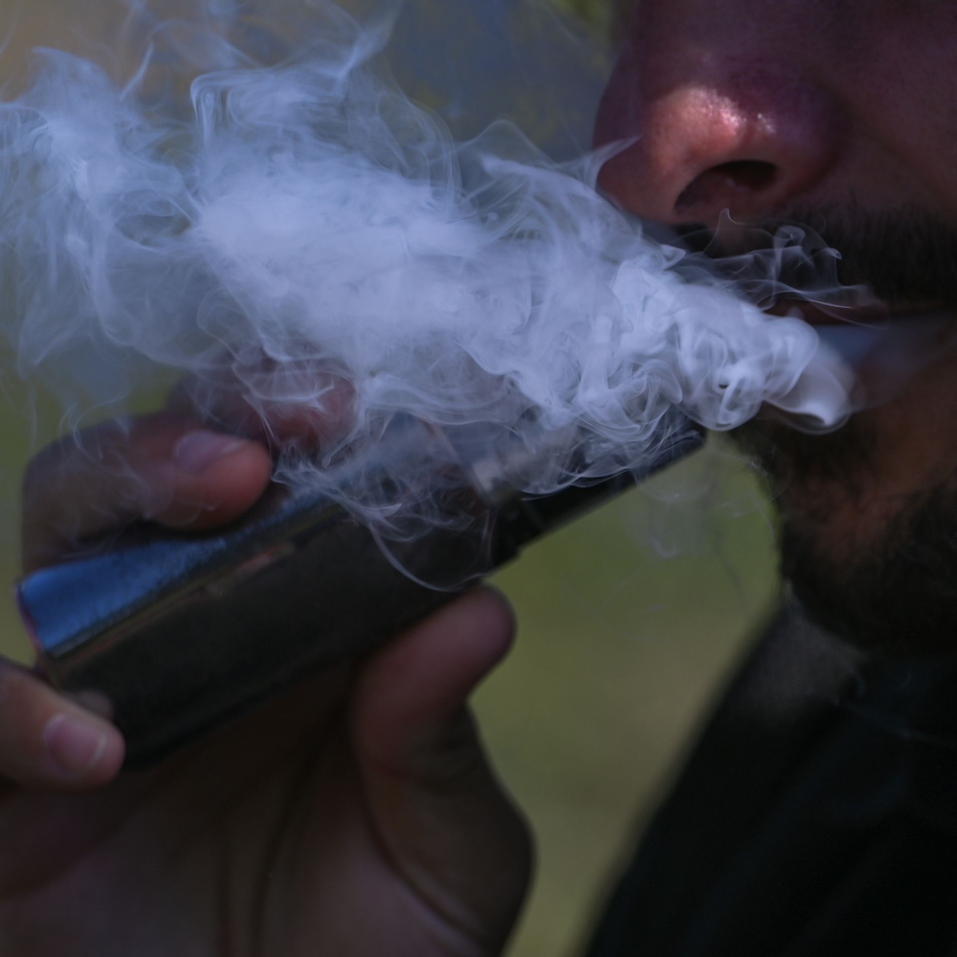 A man smokes an electronic cigarette. On Thursday, June 02, 2022, in Krakow, Poland. 