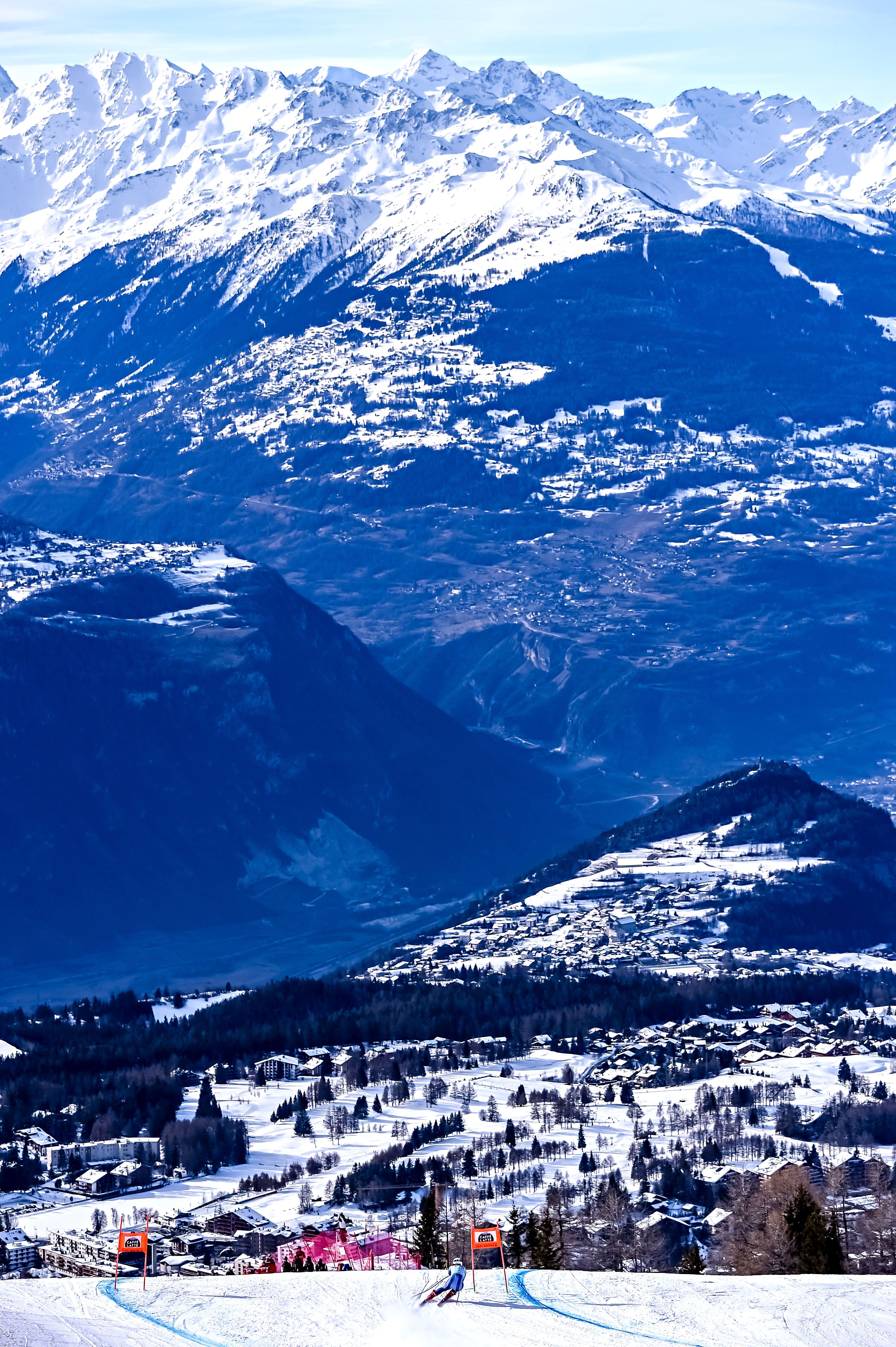 Skiing down a mountain