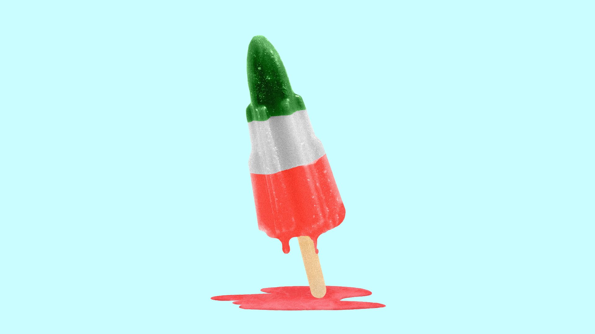 Illustration of a melting popsicle made up of the Iranian flag colors