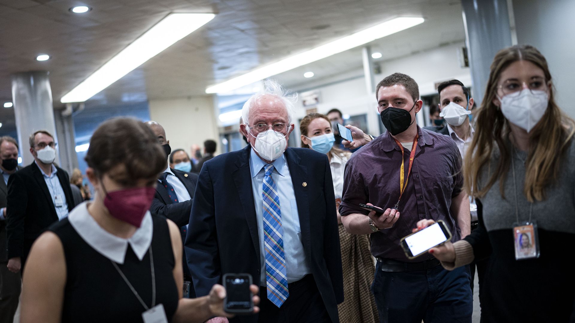 Bernie Sanders wearing a mask in December. 