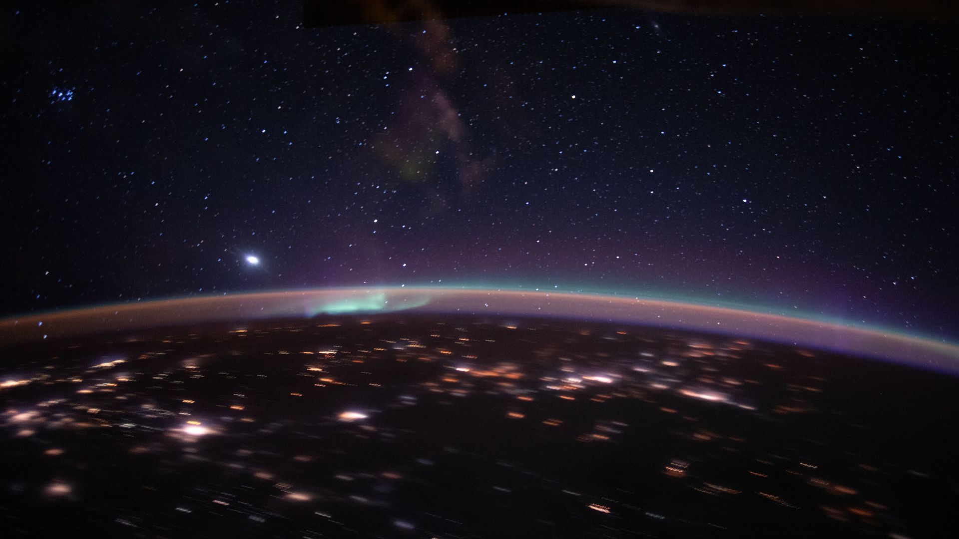 Earth seen from space by night.