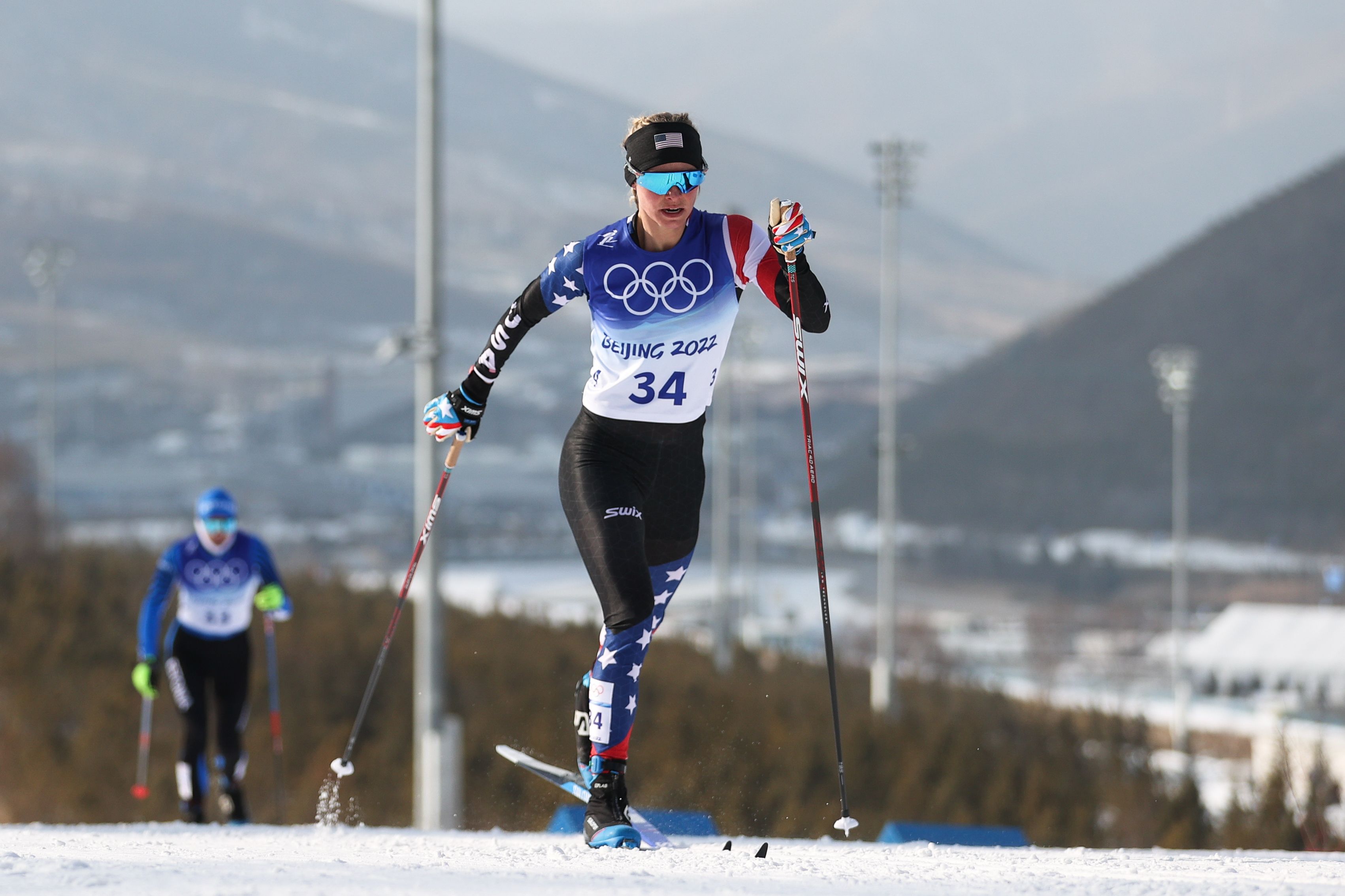 US Olympian Jessie Diggins competes in the women's 10km classical event at the National Cross-Country Skiing Center Feb. 10.