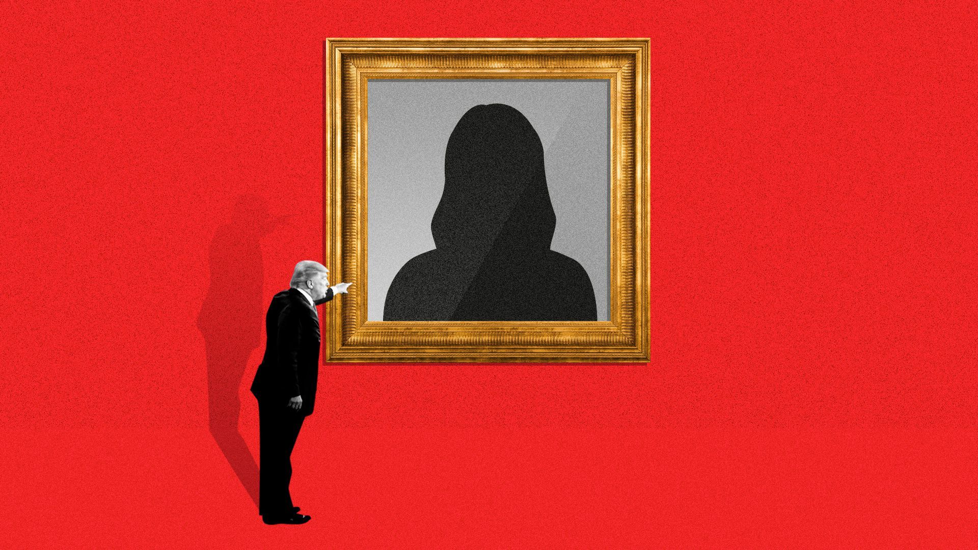Photo illustration of President Trump pointing to a picture of an anonymous woman. 