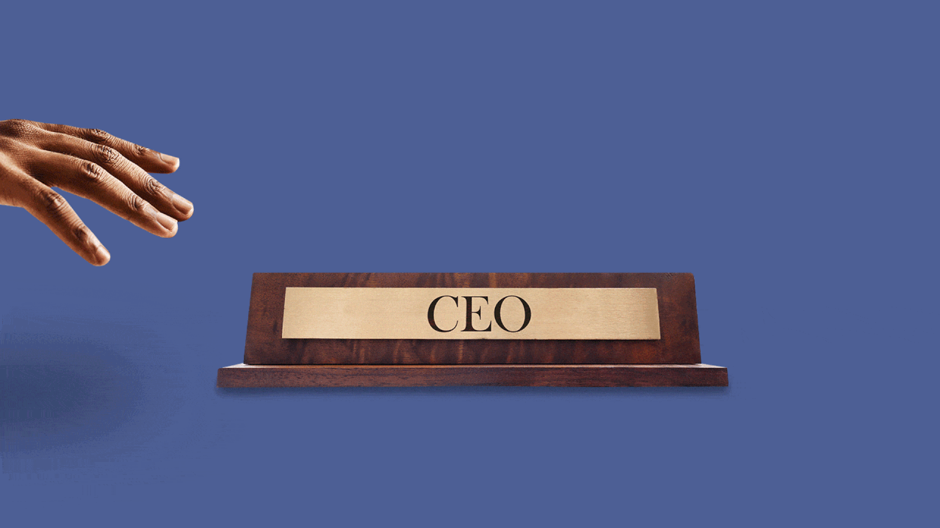 Illustration of a hand trying to grab a nameplate with "CEO" written on it.