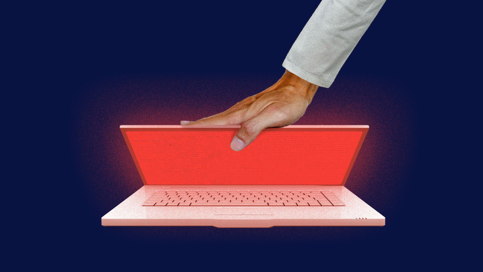 Illustration of a hand closing a laptop with a red screen