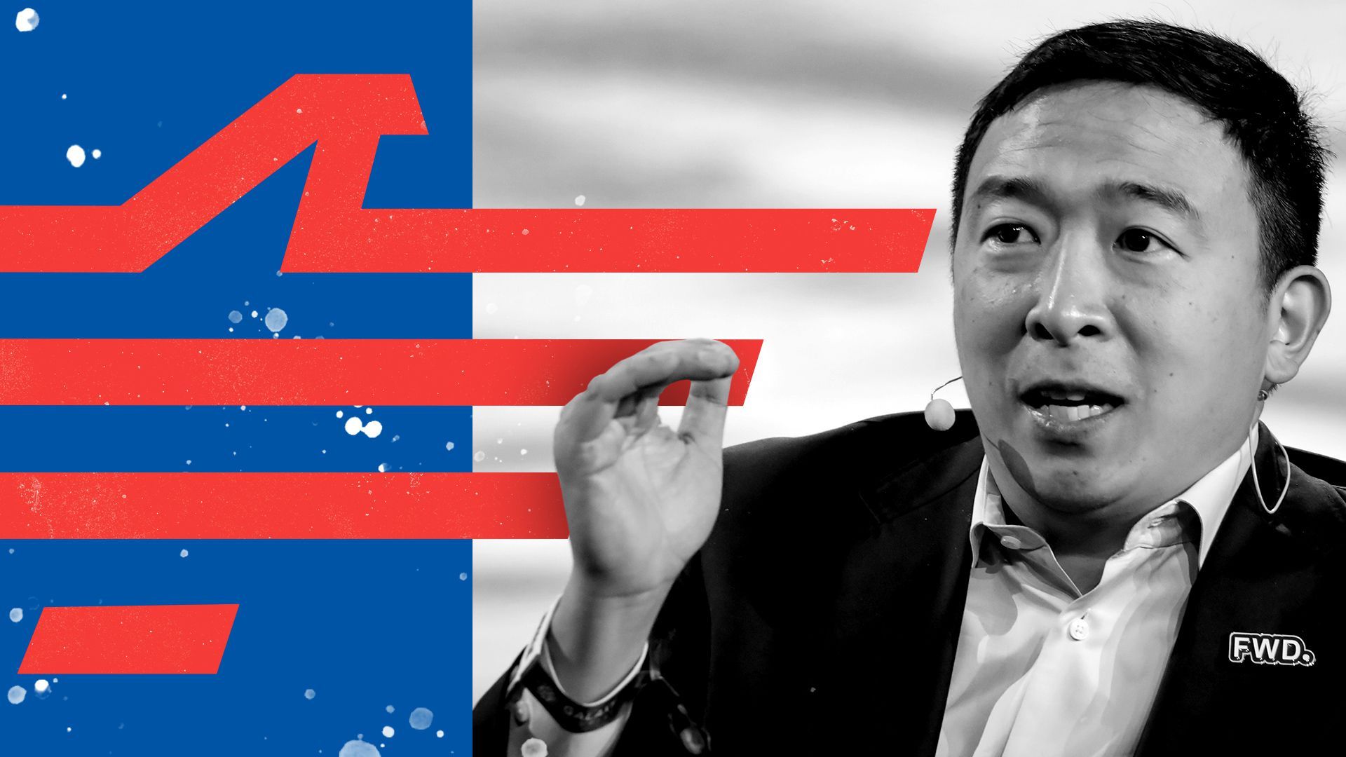 Photo illustration of Andrew Yang and the Forward Party logo.