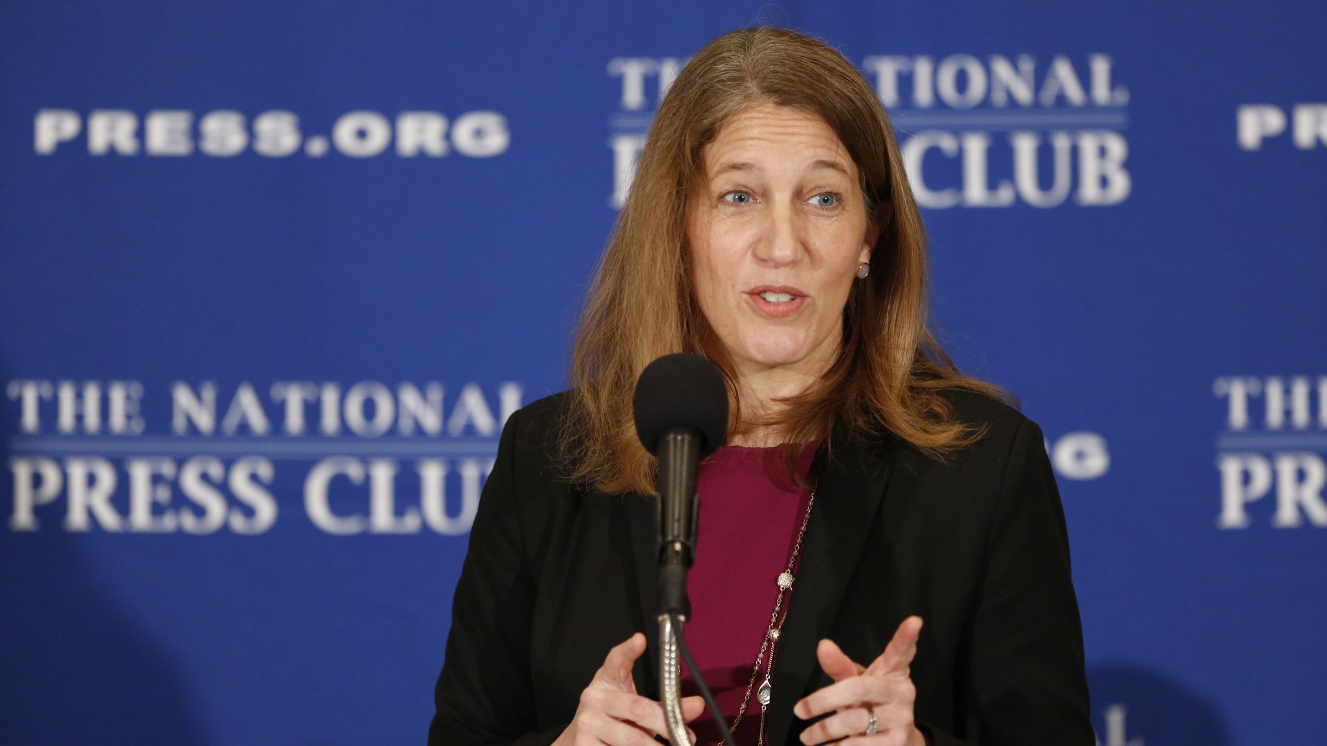 Former HHS Secretary Sylvia Mathews Burwell speaks at an event.