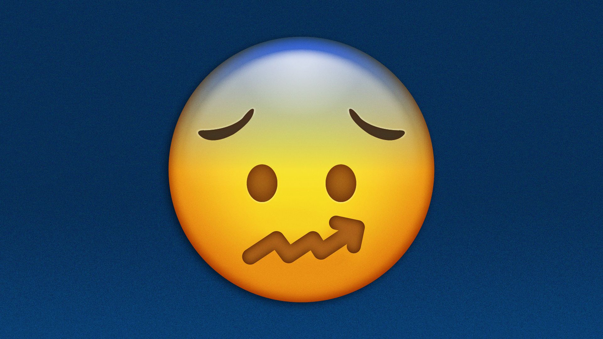 Illustration of a worried emoji with an upward trend line as the mouth. 