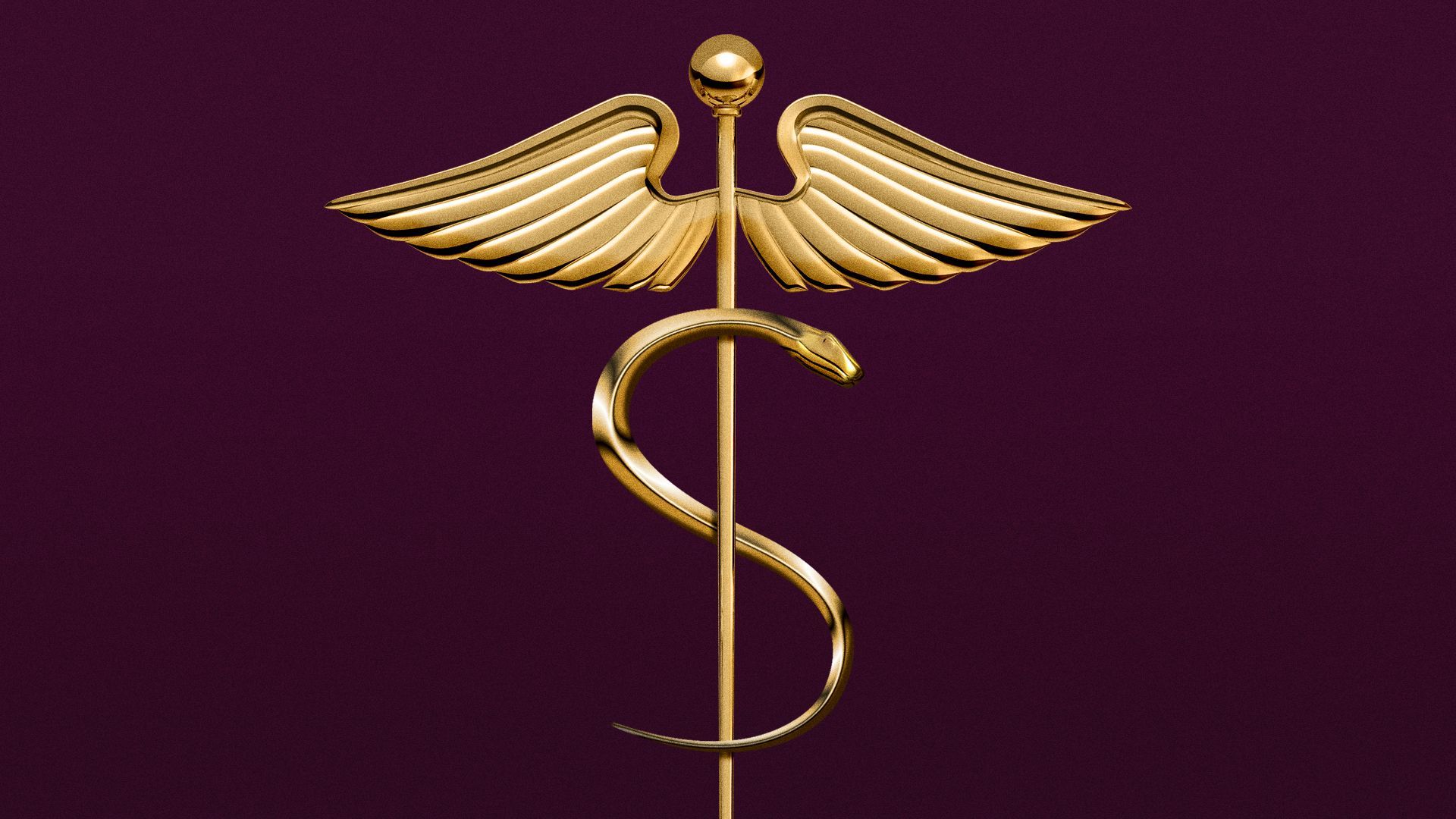 Illustration of a dollar sign being made out of a single snake on a caduceus. 