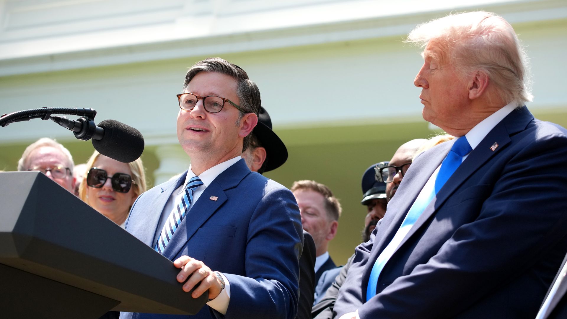 This is a photo of Mike Johnson and Donald Trump