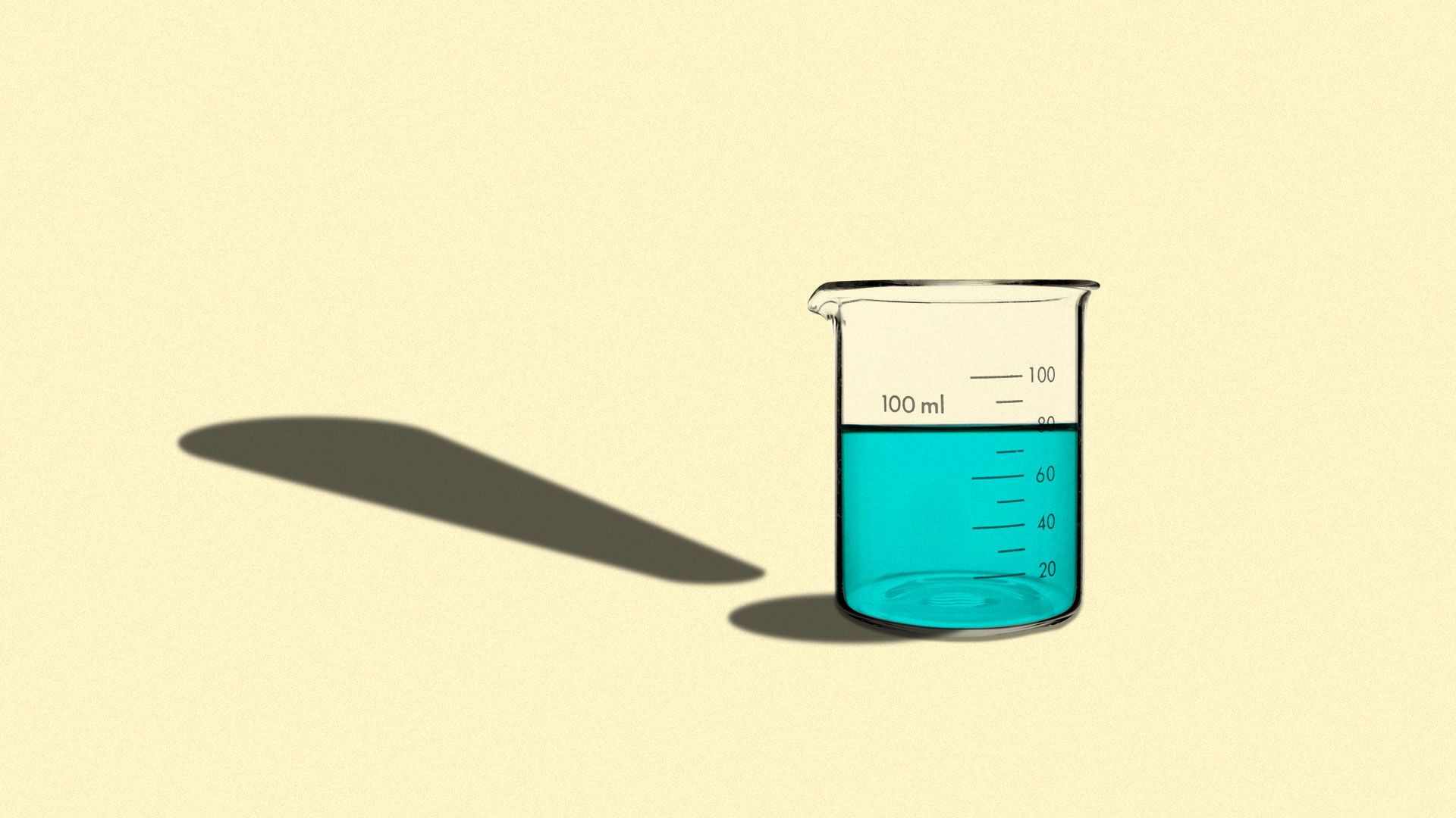 Illustration of full beaker casting exclamation point shadow.