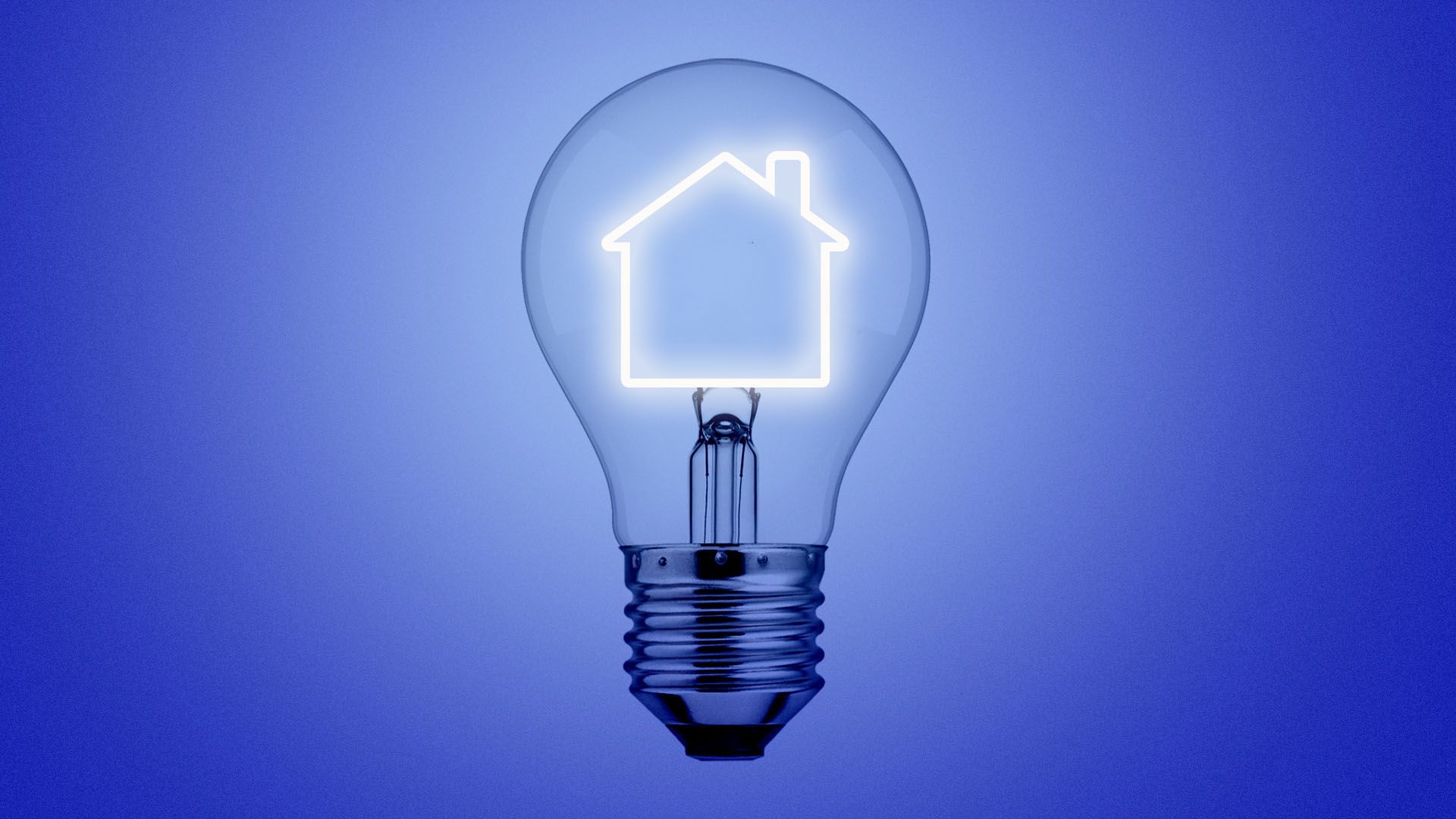 Illustration of a lightbulb with a house-shaped filament 