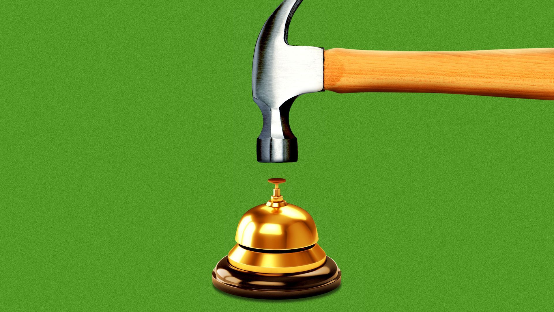 Illustration of a hammer about to ding a concierge bell