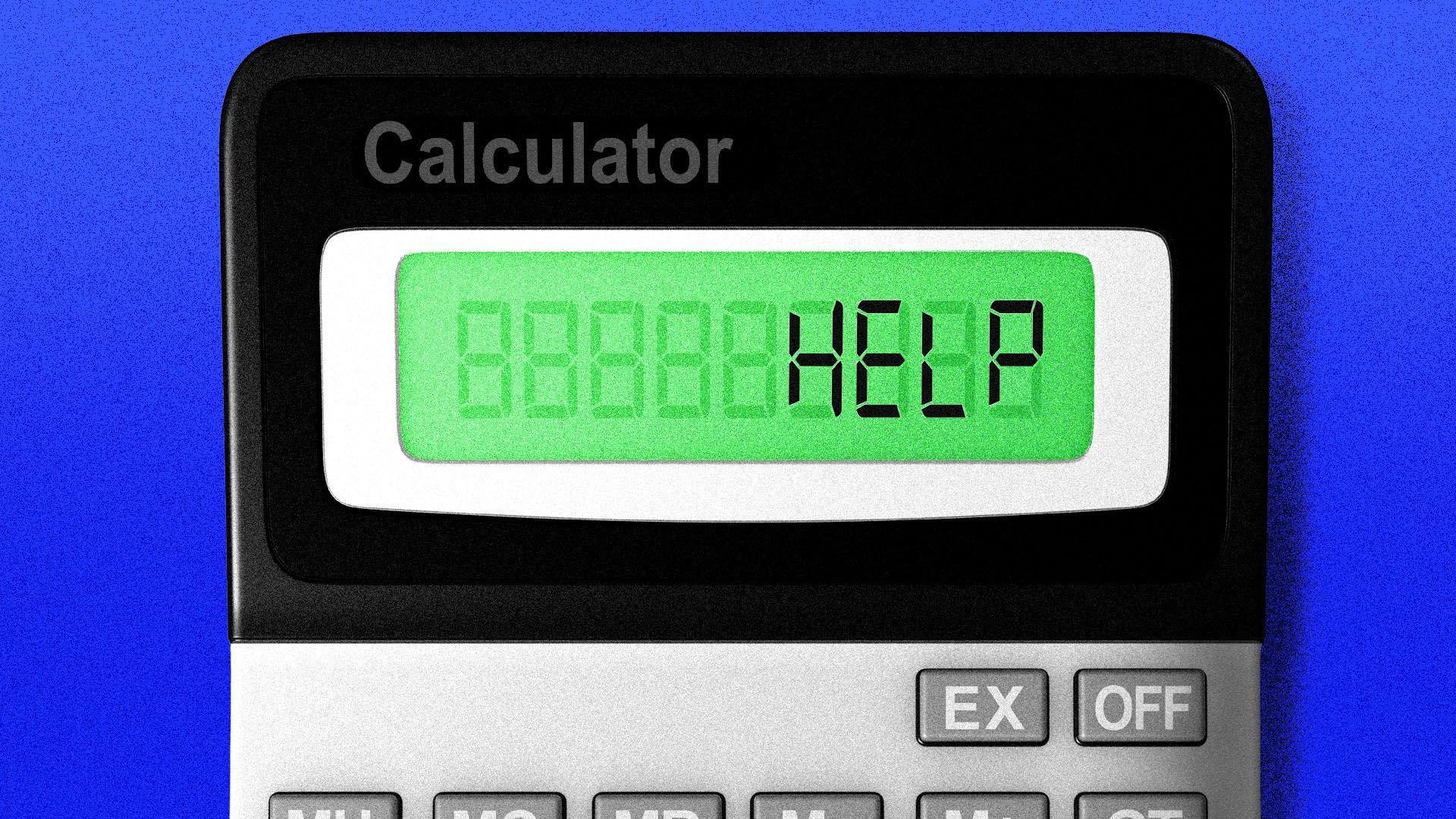Illustration of a calculator that reads help