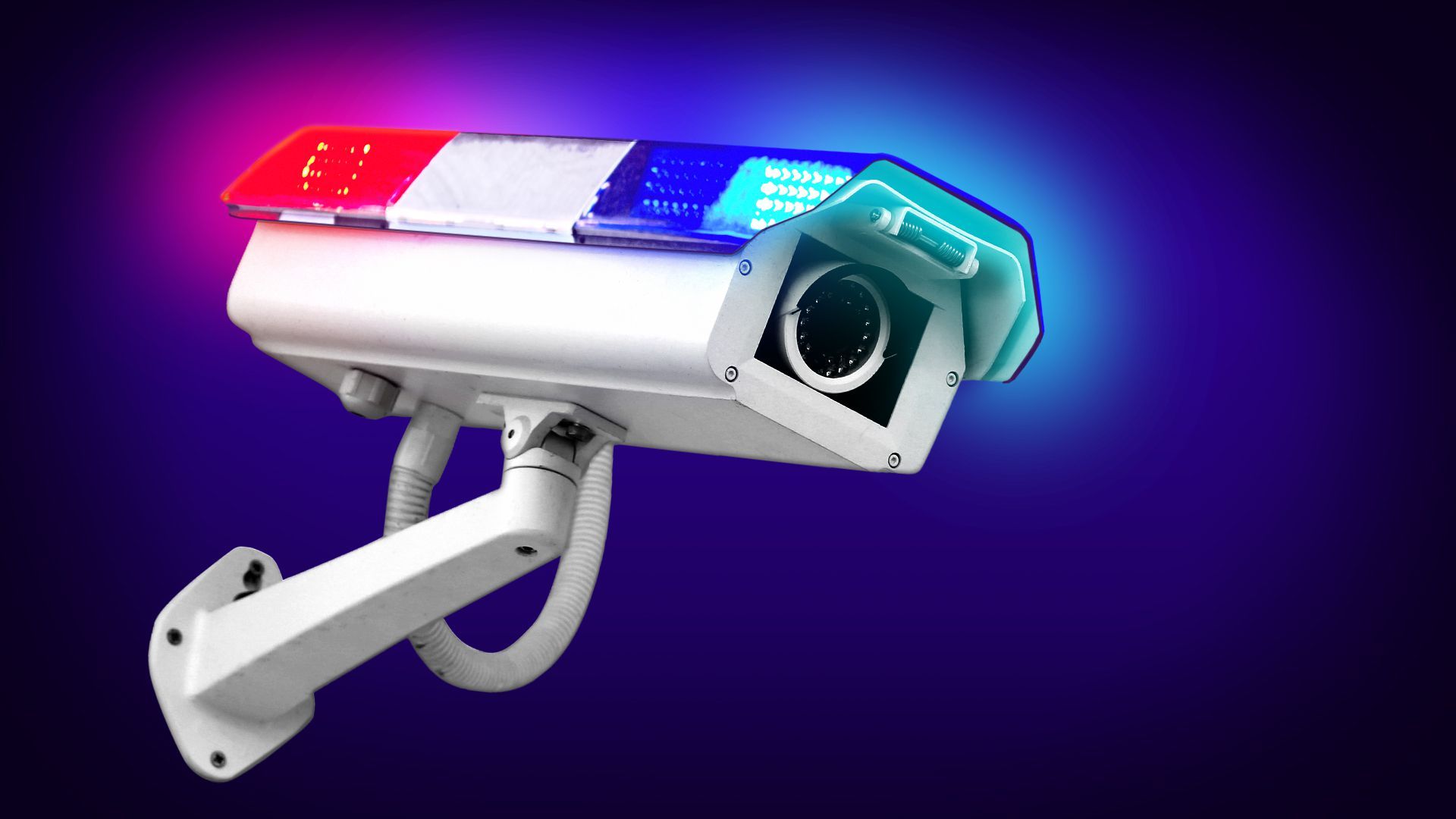 Illustration of a security camera topped with police car lights