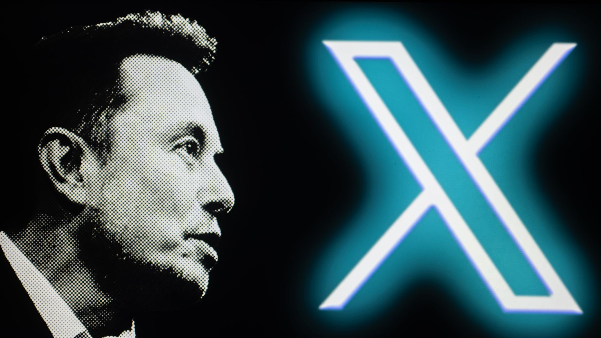 Elon Musk and a glowing X  logo