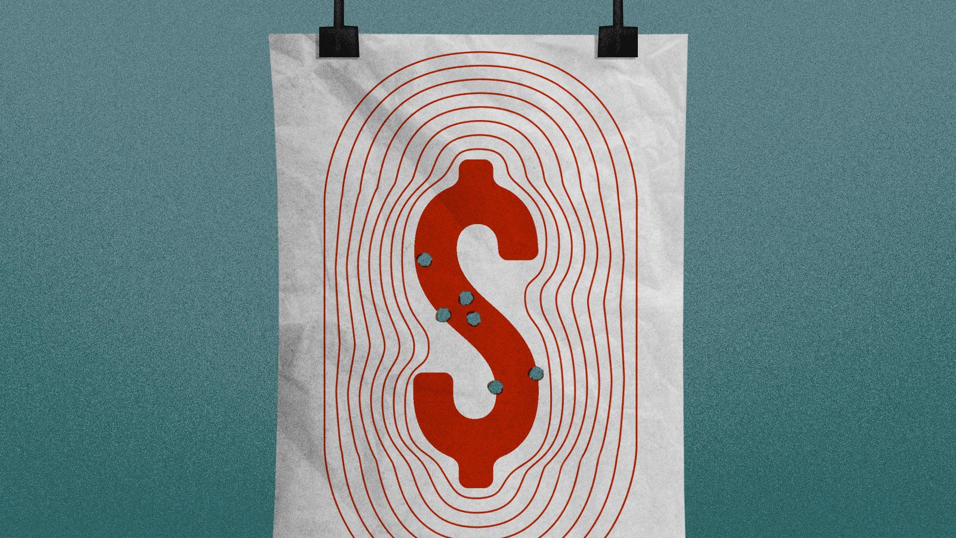 Illustration of a shooting range target but the bullseye is a dollar sign. 