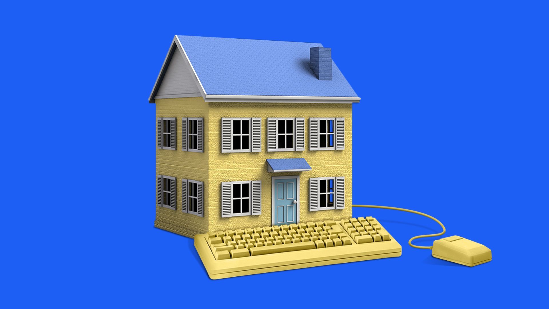 Illustration of a house with a keyboard and mouse