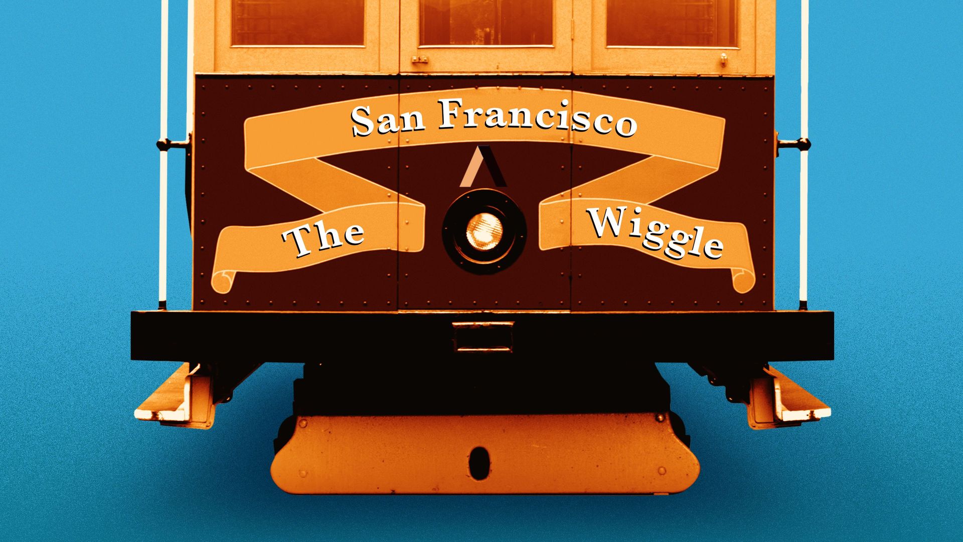 Illustration of a San Francisco cable car with "The Wiggle" written on the front.
