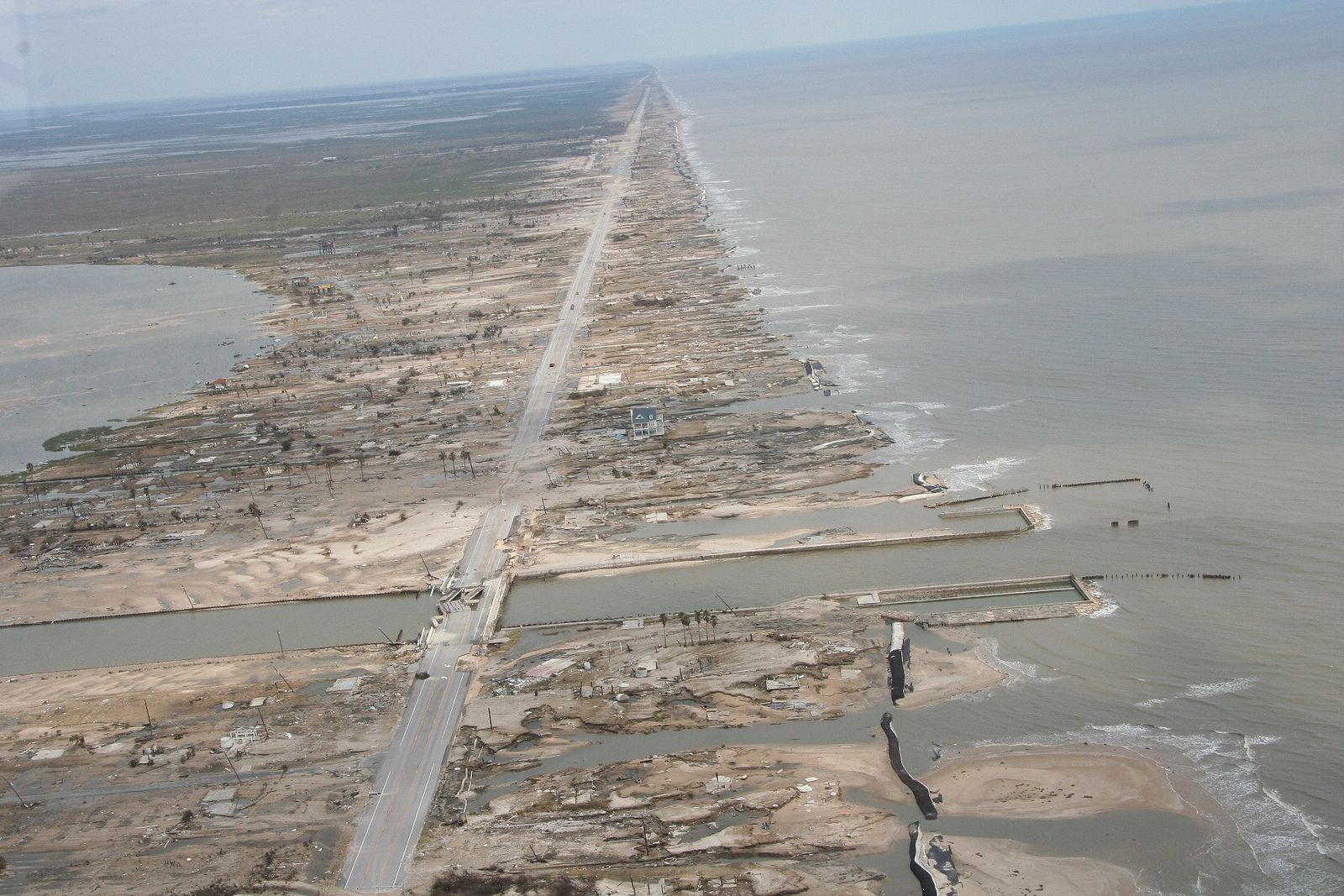 Damage to homes on the Bolivar Peninsula of Texas from Hurricane Ike in 2008.