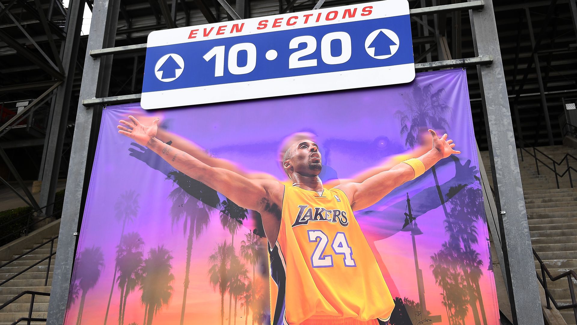 In this image, a mural of Kobe is displayed