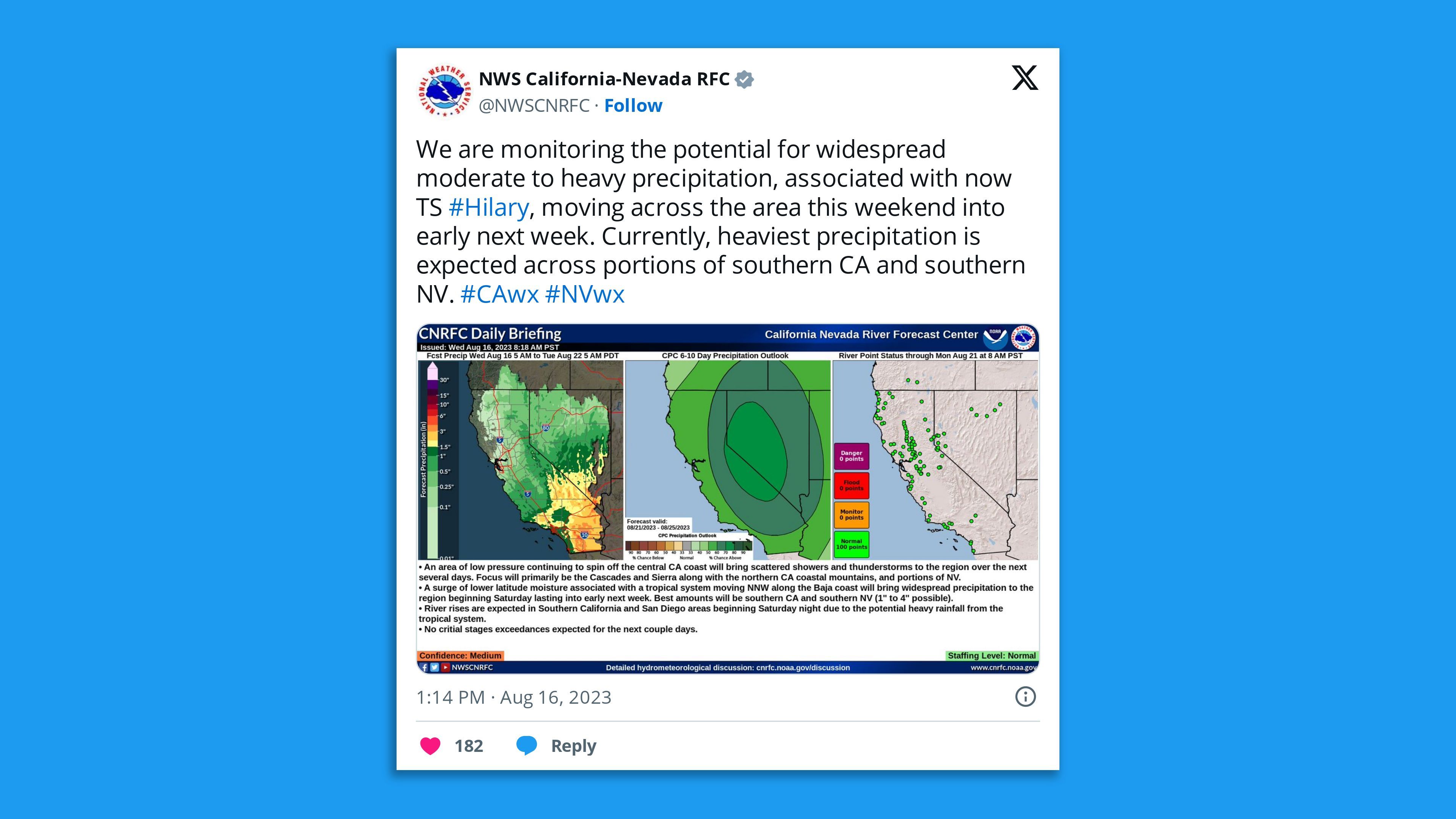 Tweet image from the National Weather Service.